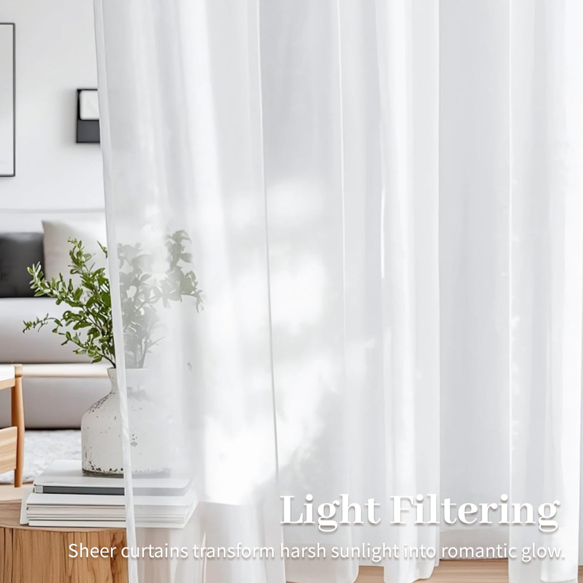 LumiLoom Sheer Curtains 84 Inch Long, 100 Inch Wide Rod Pocket Sheer Voile Window Drapes for Living Room, Bedroom, Light Filtering, 100" W x 84" L, 2 Panels White Curtains