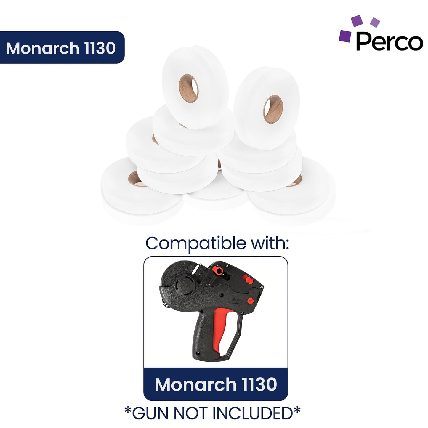 Perco White Pricing Labels for Monarch 1130 Price Gun - 1 Sleeve, 25,000 Blank Marking Labels - with Ink Roll Included