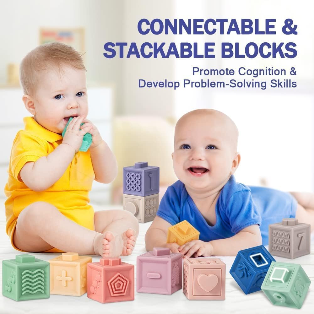 Baby Toys for 6 to12 Months, 5 in 1 Montessori Toys Set for Toddlers, Stacking Building Blocks Infant Toys,Pull String Baby Teething Toys Sensory Toys, Baby Gifts(Dinosaur Toys Car)