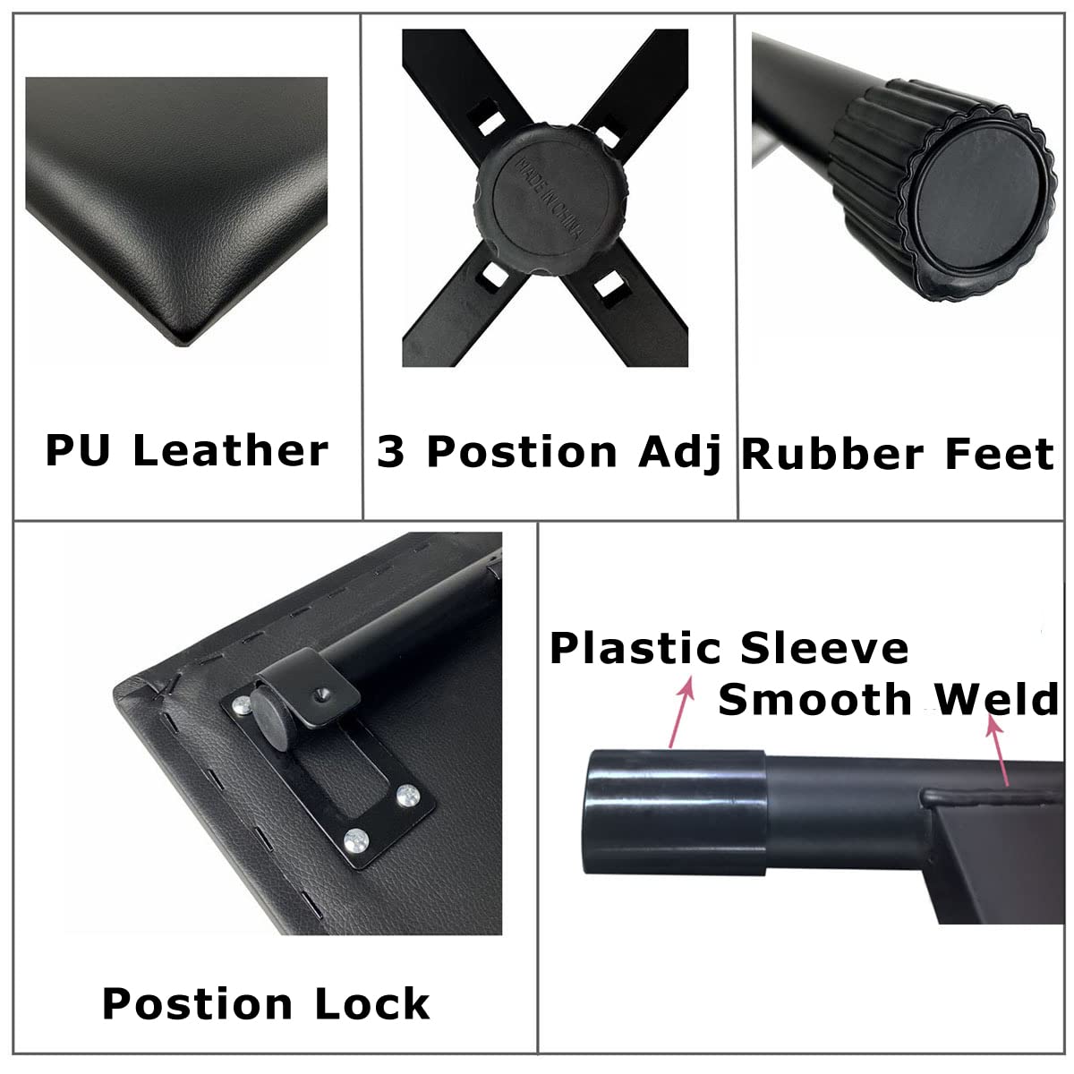 Kunova (TM) Piano Bench Stool 3-Position Height Adjustment(16.5"/17.5"/19.5", 42cm/45cm/50cm) Black Folding Super-Stable and Durable Padded Keyboard Bench with X-Style Iron Legs