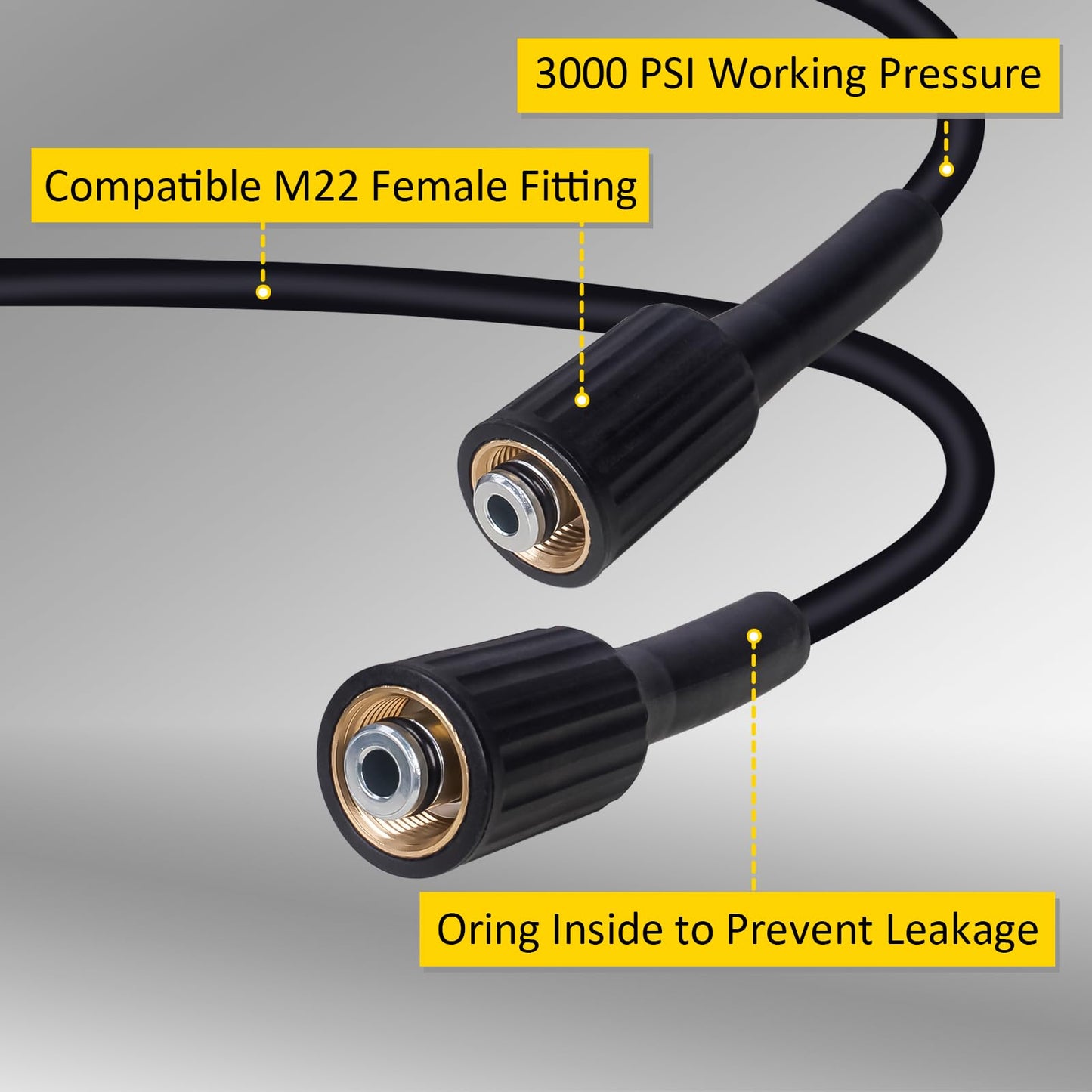 Aceup Energy Pressure Washer Hose 50 FT 1/4" 3200 PSI M22-14mm Brass Fitting Quick Connect, Flexible Replacement Power Washer Hose, Universal Compatible with Ryobi, Troy Bilt, Greenworks, Craftsman