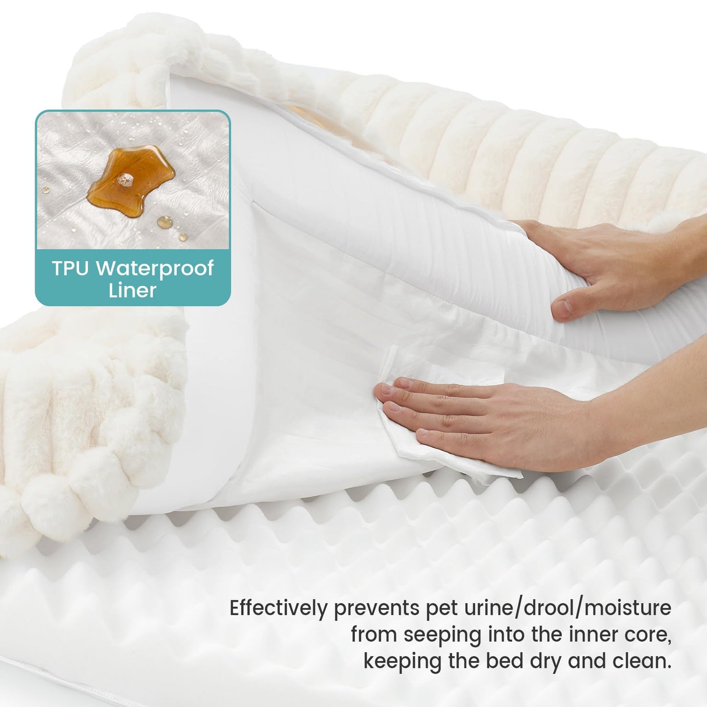 COZY KISS Cute Dog Bed for Extra Large Dogs, Faux Fur Orthopedic Foam Dog Bed with Sides, Removable Washable Cover & Waterproof Lining, Comfortable Pet Couch, Cream (48" L x 35" W x 7.5" Th)