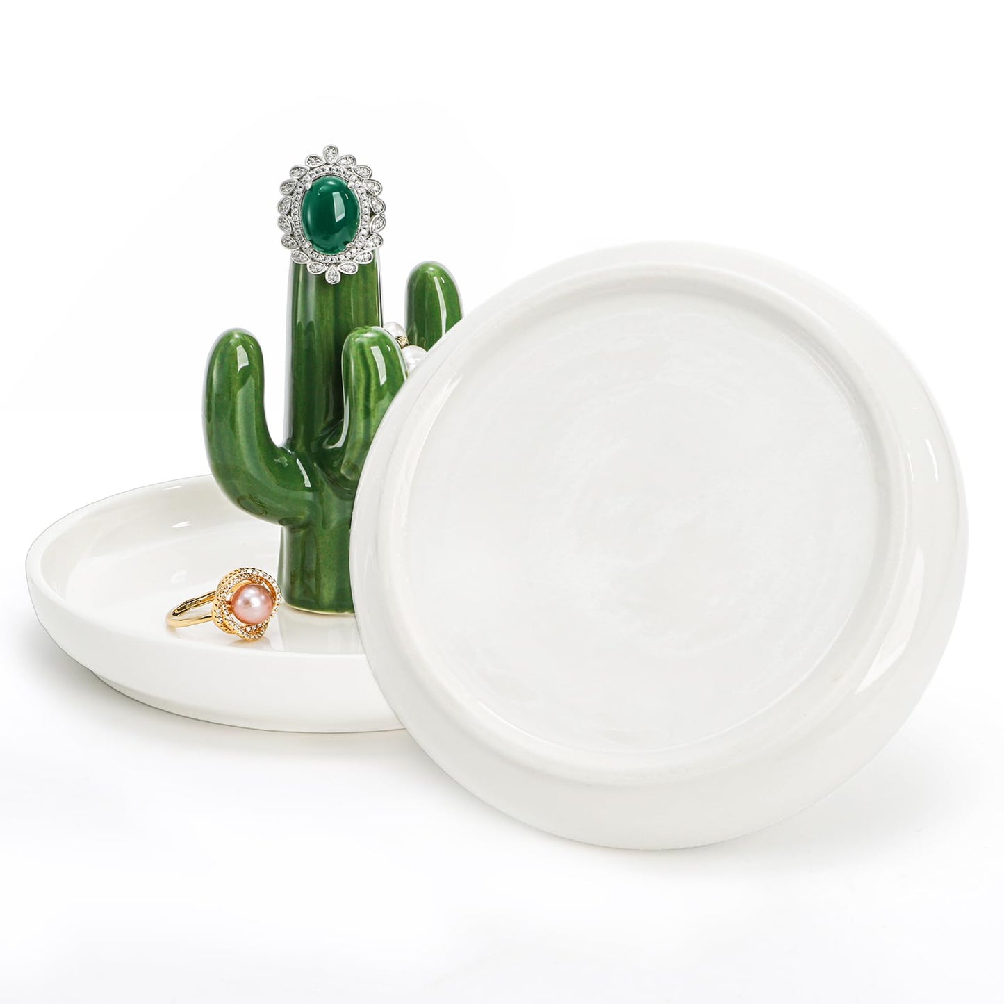 Elsjoy Set of 2 Aloe and Cactus Ring Holder Dish, Ceramic Plant Jewelry Dish Bracelet Earrings Necklace Organizer Tray, Decorative Succulent Trinket Dish for Wedding, Birthday Gifts, Home Decor