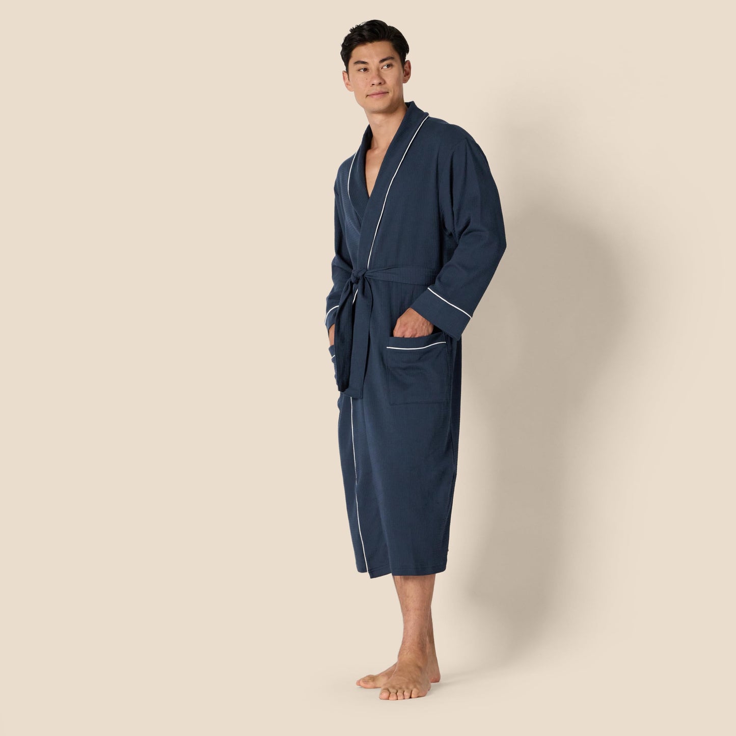 Amazon Essentials Men's Waffle Shawl Robe, -Navy, M/L