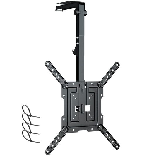 Ceiling TV-Mount Flip Down Folding - 23-55'' Manual Drop Down TV Mount, Fits Flat and Pitched Roof, Height Adjustable, Swivel, Max Load 44 lbs, Max VESA 400x400 mm, Black