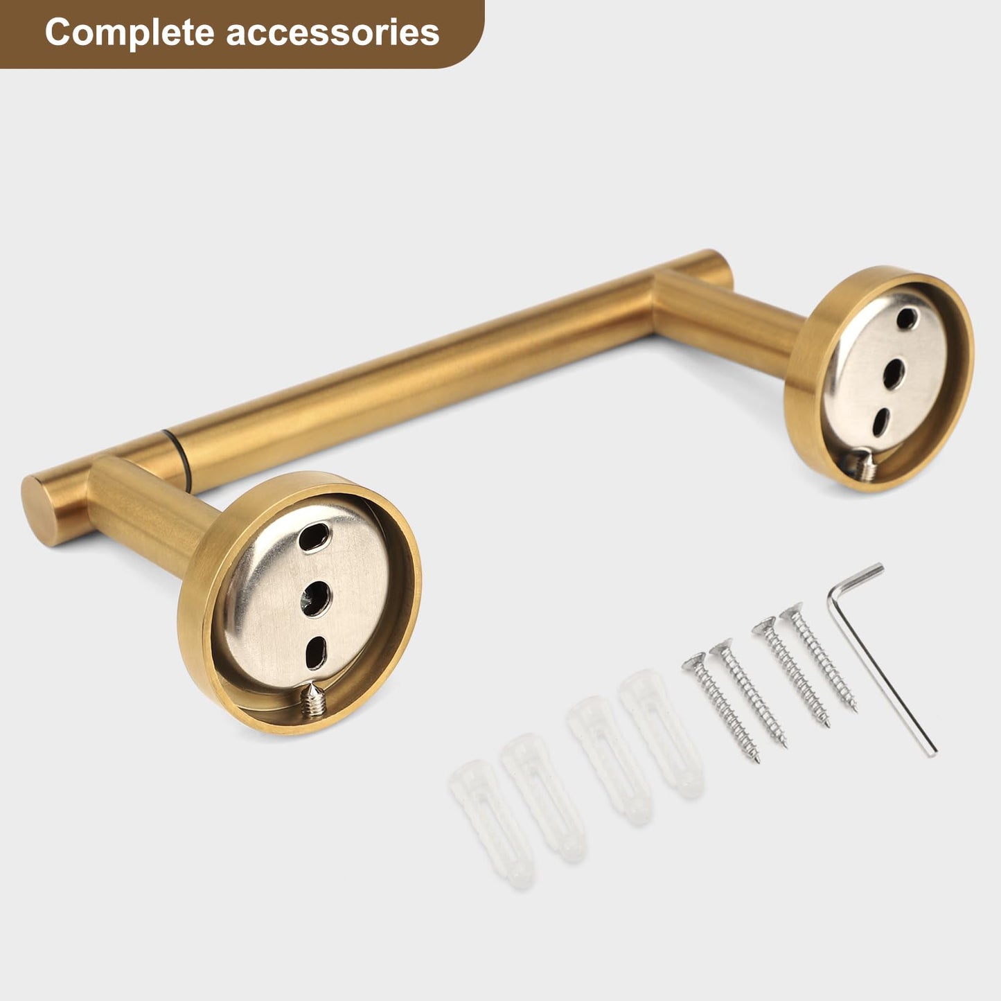 Ntipox Brushed Gold Toilet Paper Holder Set, Stainless Steel Towel Ring, Double Post Pivoting Toilet Paper Holder and Hand Towel Holder Set for Bathroom