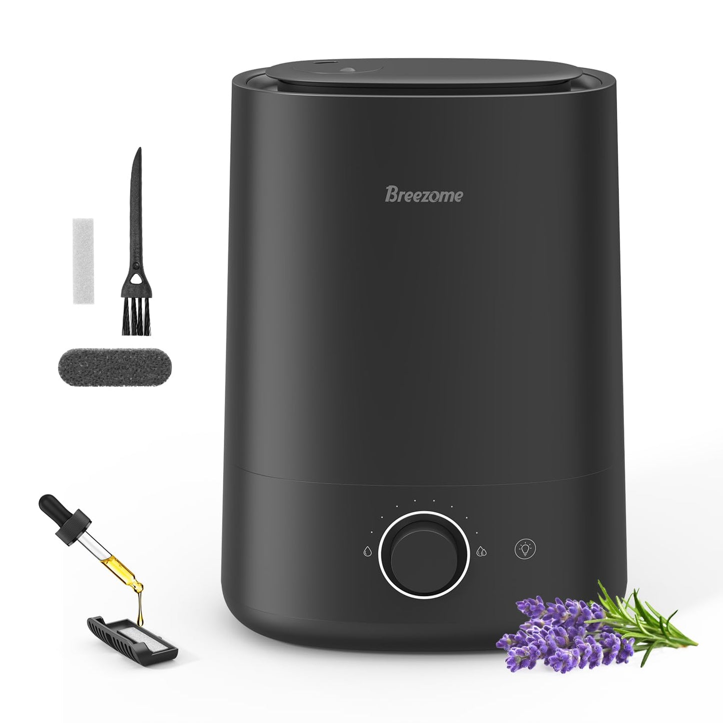 BREEZOME Humidifiers for Bedroom Large Room, 5L Cool Mist Top Fill Humidifier & Aroma Diffuser with Auto Shut-off, 360°Nozzle, 50H Runtime, Quiet Ultrasonic Humidifiers for Baby Nursery, Plants, Home