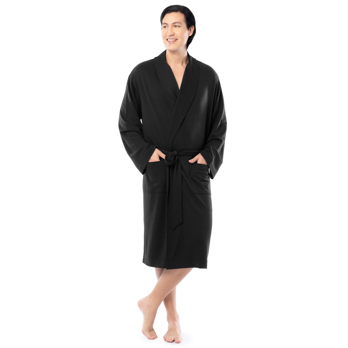 Fruit of the Loom Men's Lightweight French Terry Robe, Black, One Size