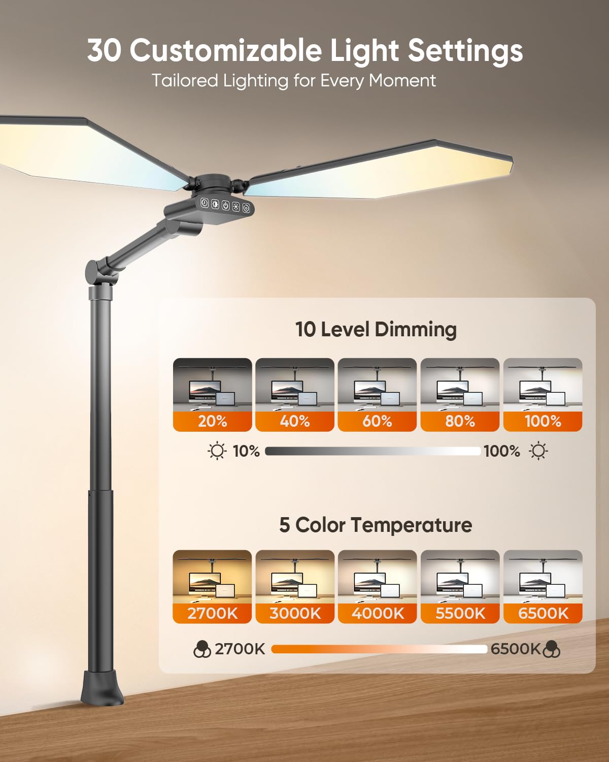 LED Desk Lamp with Clamp, 3600LM 448LEDs Ultra-Bright Architect Desk Light with Remote Control, Desk Light with Stepless Dimming and Stepless Color Temp, Memory Function for Study and Workbench, Black