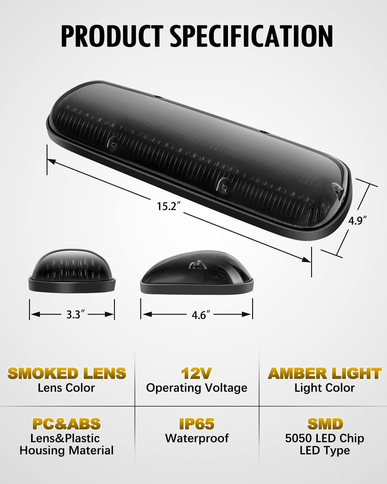Partsam 3PCS 30LED Cab Marker Roof Running Lights Assembly Compatible with Silverado/Sierra 1500 1500HD 2500 2500HD 3500 2002-2007 Trucks Lights + Wiring Pack