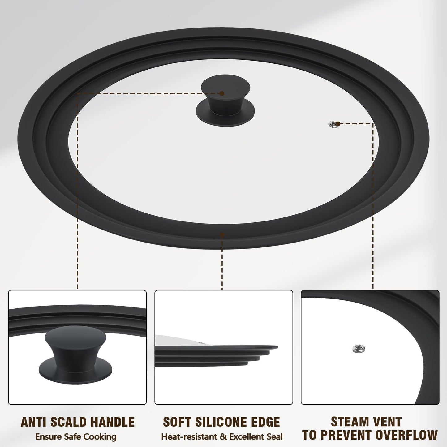 Extra Large Universal Lid Fits 13", 14", 15" Cookware - Silicone Replacement Pan Lid for Pots, Pans, and Skillets - Tempered Glass Pot Lid Cover for Frying Pans, Cast Iron, CrockPot