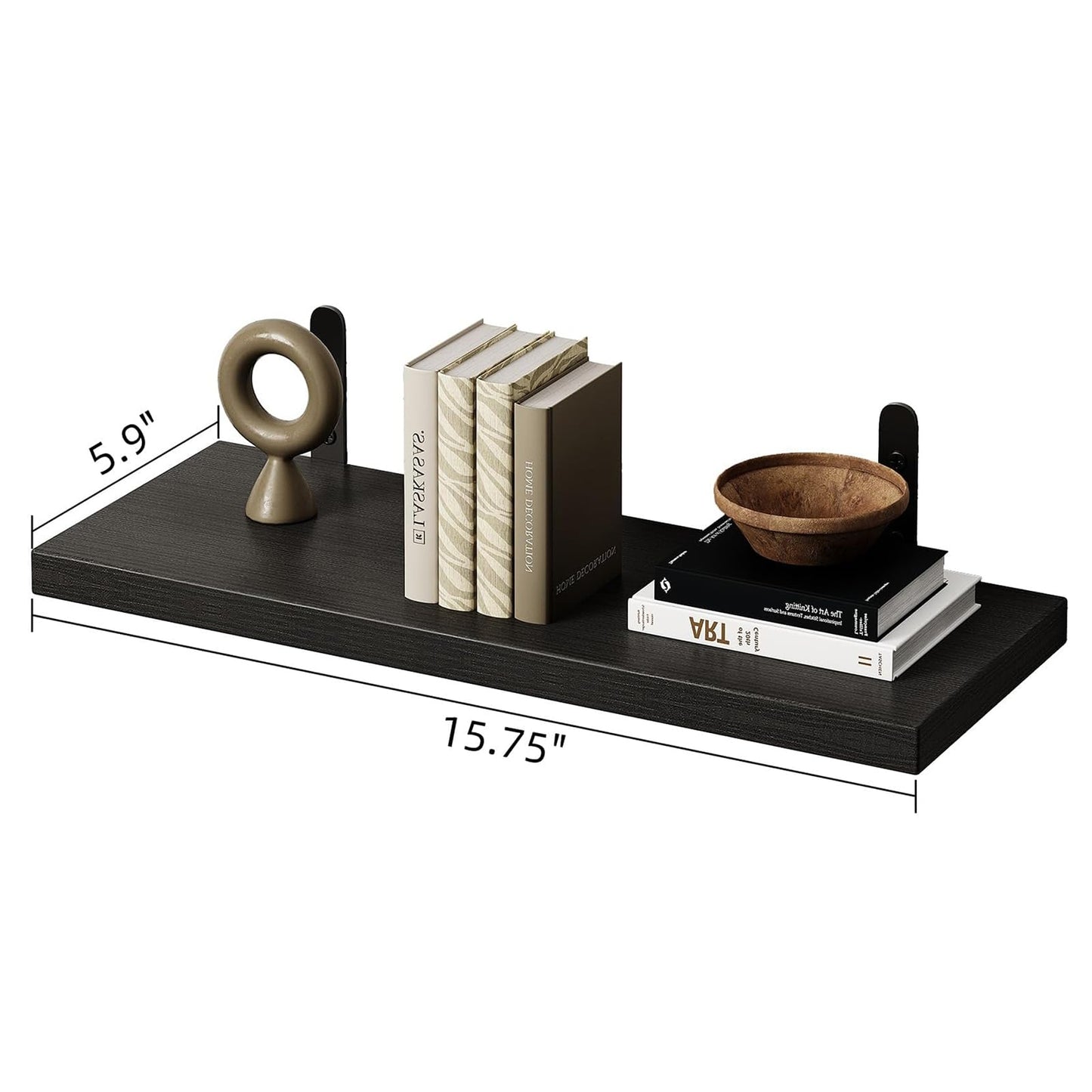 Flrrtenv 16 Inch Floating Shelves, Wall Mounted Shelves Set of 6, Wood Corner Book Floating Shelf,Room Decor for Bedroom, Living Room, Kitchen, Bathroom, Display Shelf Storage Black