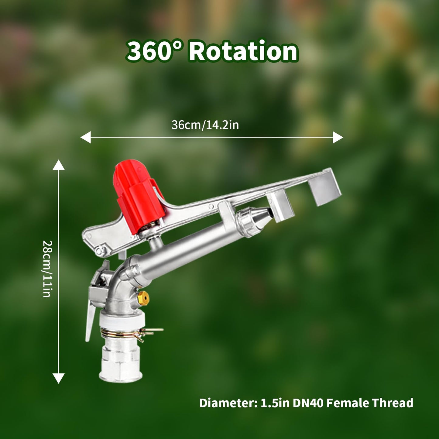 Irrigation Sprinkler, 360 Degree Rocking Arm Garden Sprinkler DN40 Female Thread Watering Accessories, Adjustable Water Spray for Lawn Forest