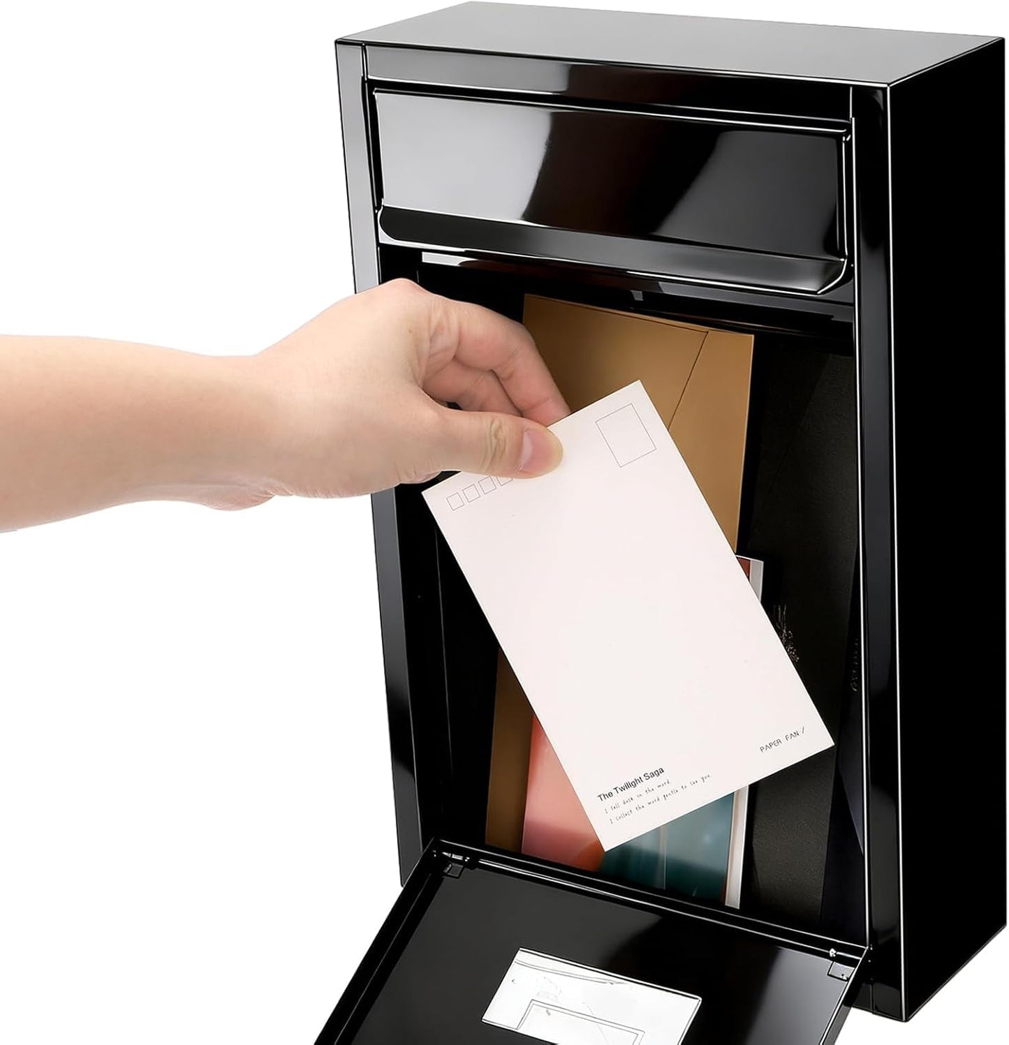 DEAYOU Wall Mount Mailbox, Steel Cover Metal Drop Box, Mail Box with Key Lock, Dropbox with Slot for Envelope, Home, Outside, Office Business, Decor, 12.6" H x 8.5" L x 3.3" W, Black