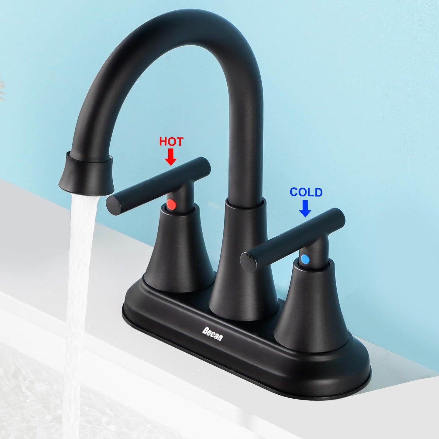 4 Inch Bathroom Faucets for Sink 2-3 Hole, Faucet for Bathroom Sink with Pop-up Drain & Supply Hoses, 2-Handle 360 Swivel Spout Stainless Steel Lead-Free, Centerset Faucet for Bathroom Vanity Lavatory