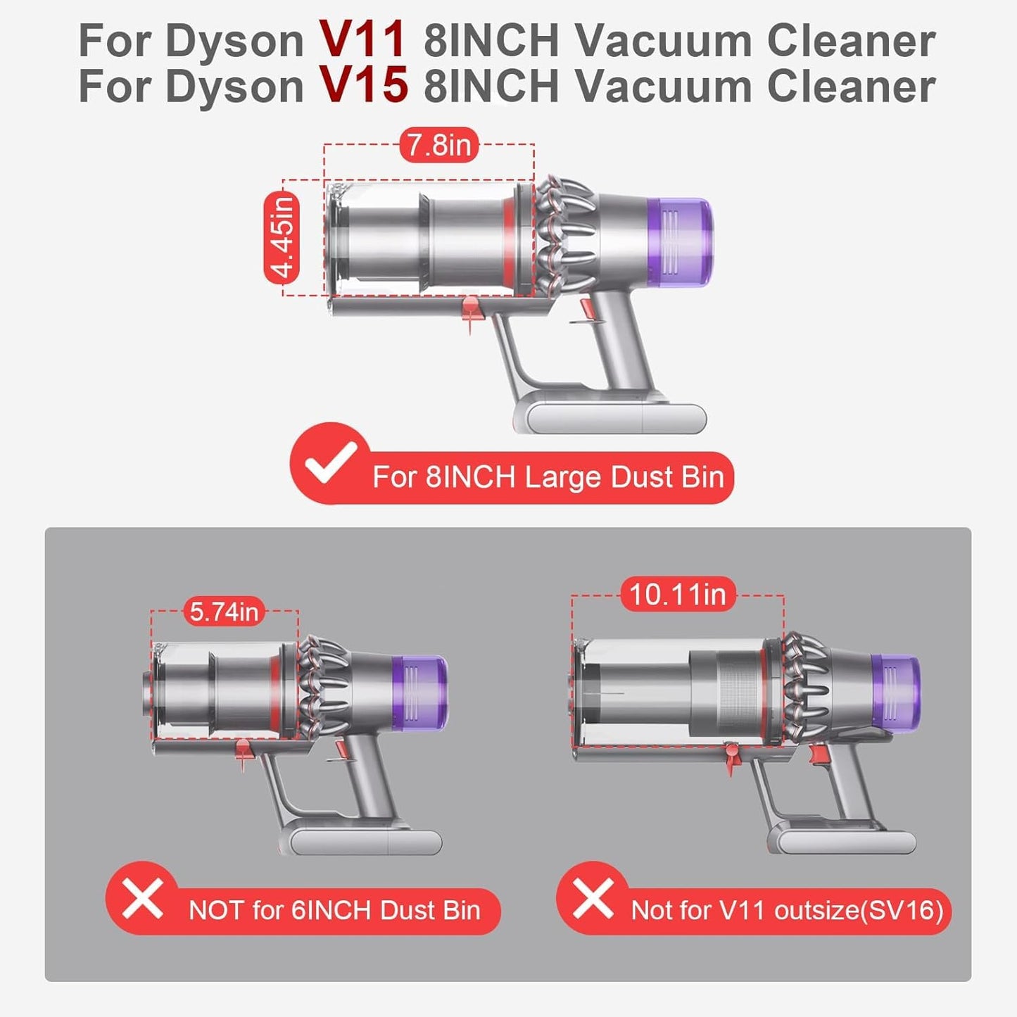 Upgraded Dust Bin Replacement Compatible with Dyson V11 V15 SV14 SV15 SV22 Vacuum Cleaner, Clear Bin Compatible with Dyson Canister Part No.970050-01/965443-01