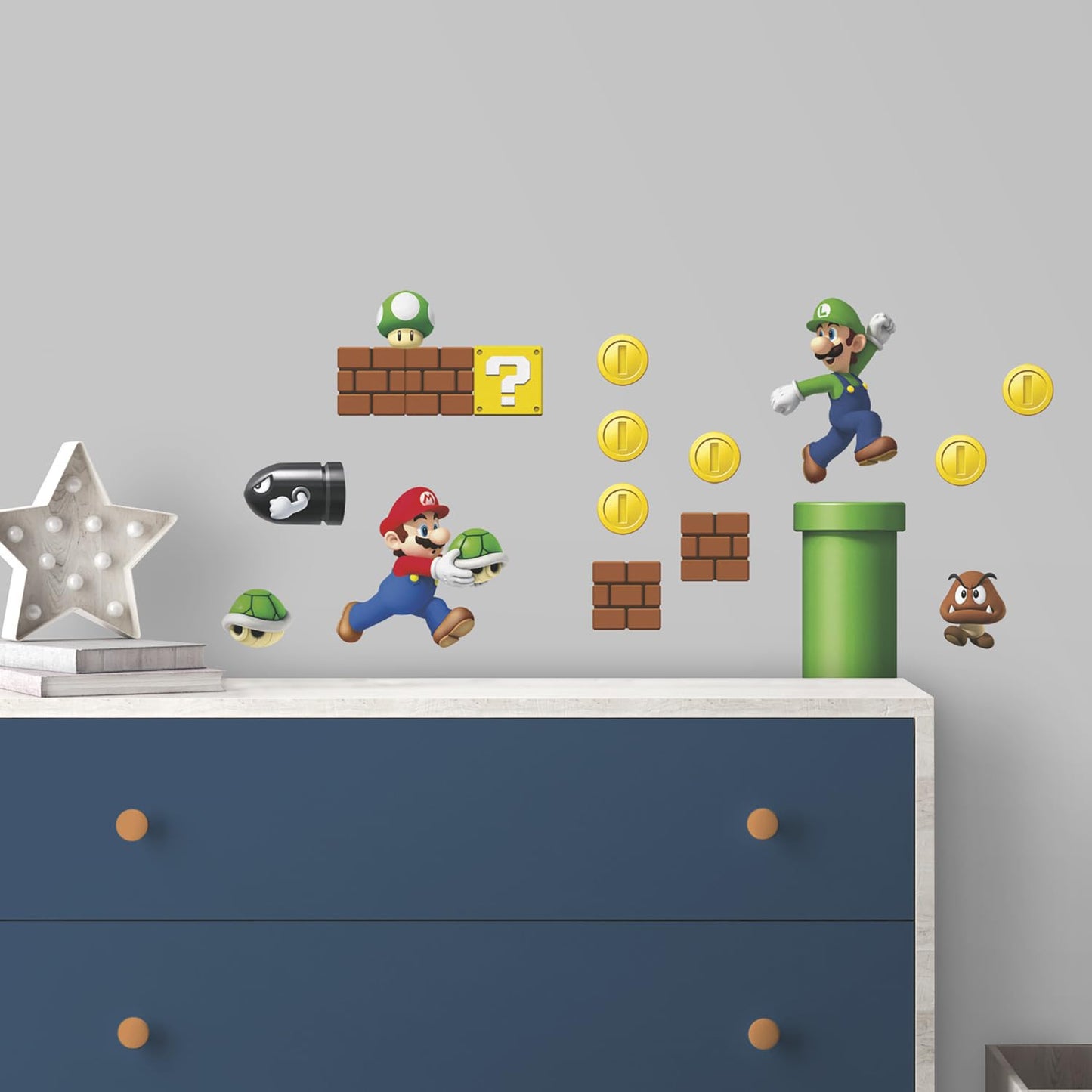 RoomMates RMK2351SCS Nintendo Super Mario Build a Scene Peel and Stick Wall Decal, 45 Count