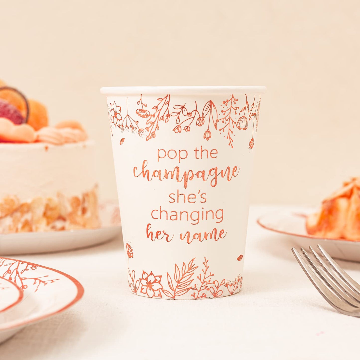 Crisky Rose Gold Bachelorette Napkins Plates Cups Set for Bridal Shower Wedding Engagement Party Decorations Supplies, Disposable Tableware Set of 24 (Pop, She is Change Her Name)