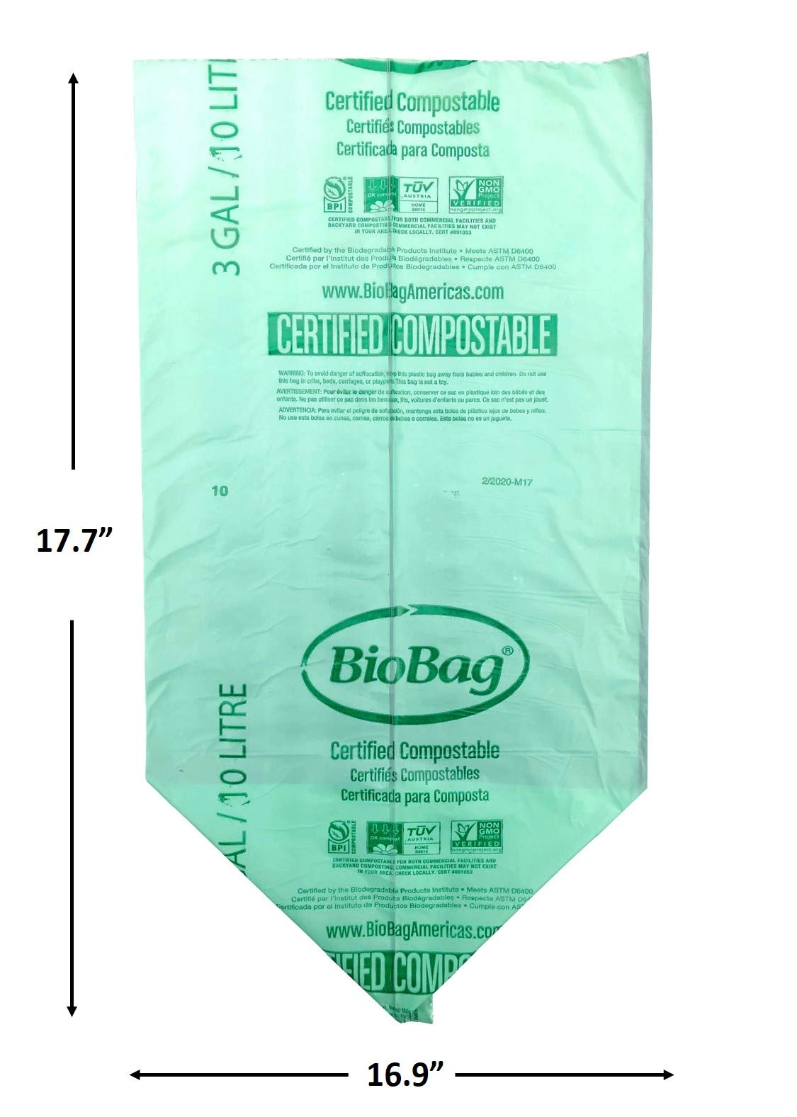 BioBag Premium Compostable Food Scrap Bags, 3 Gallon, 100 Count