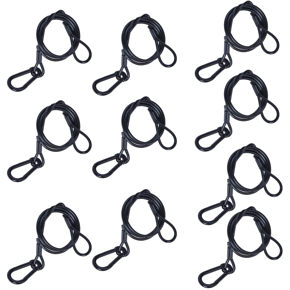 Sarknoah. 0.16 Inch(4mm),Black Stage Lighting Safety Cable With Carabiner Lock,133 lb Load,Longth 31.5'' Safety Cables For stage lights,Pack of 10.
