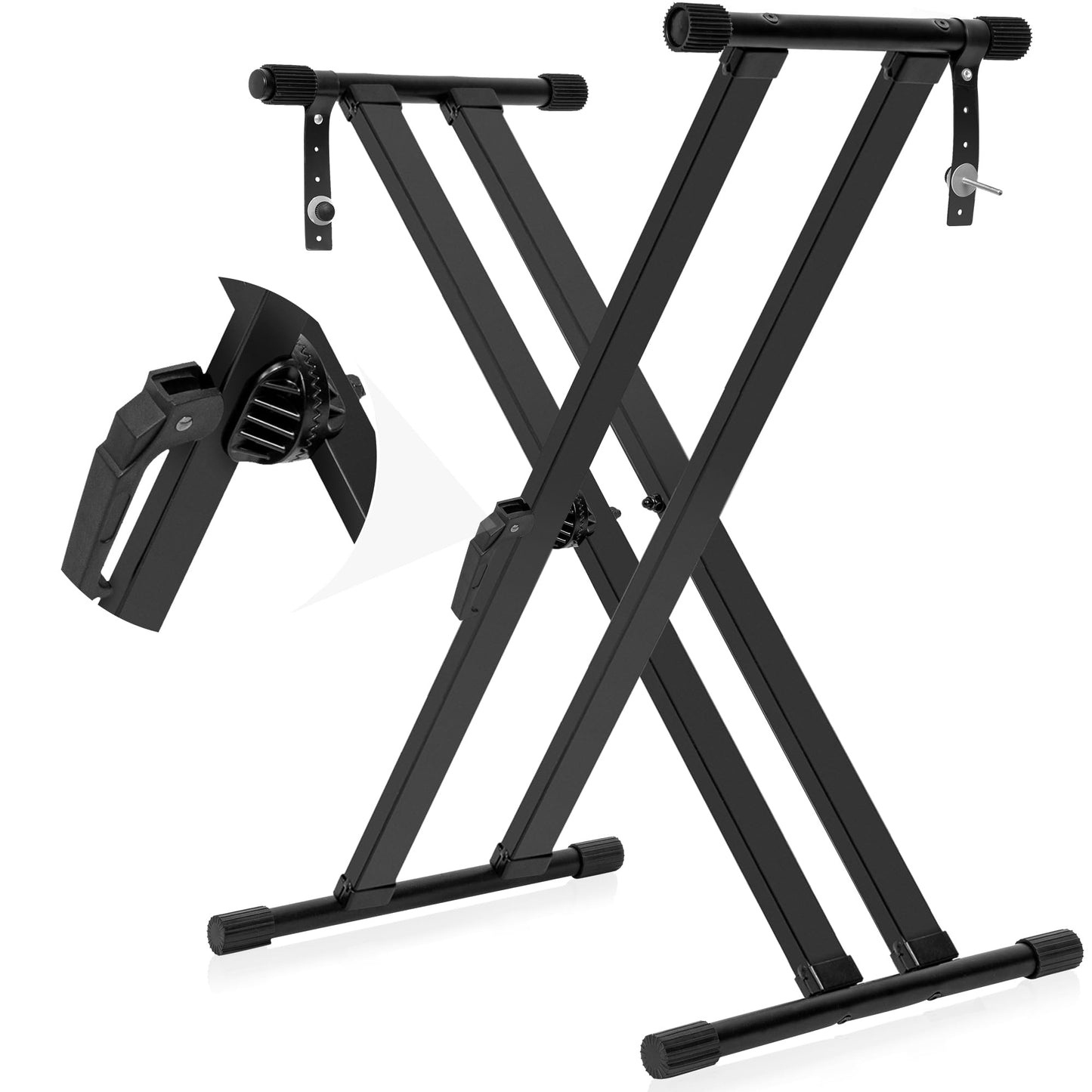 IPEB Double-X Keyboard Stand Adjustable Digital Piano Stand with Locking Straps Height Adjustable for School Musical Program, Choir and Recitals Black