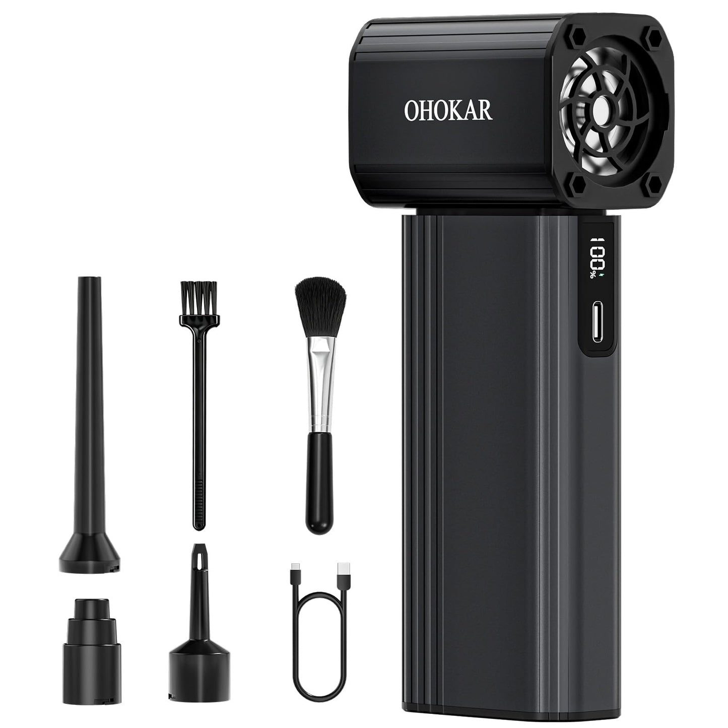 OHOKAR Compressed Air Duster-150000RPM 160W Brushless Motor Metal-Bodied Electric Air Duster, 29.6Wh Rechargeable Cordless Mini Blower, 18W Fast Charging 4-Speed Dust Blower for PC, Keyboard,Car, Home