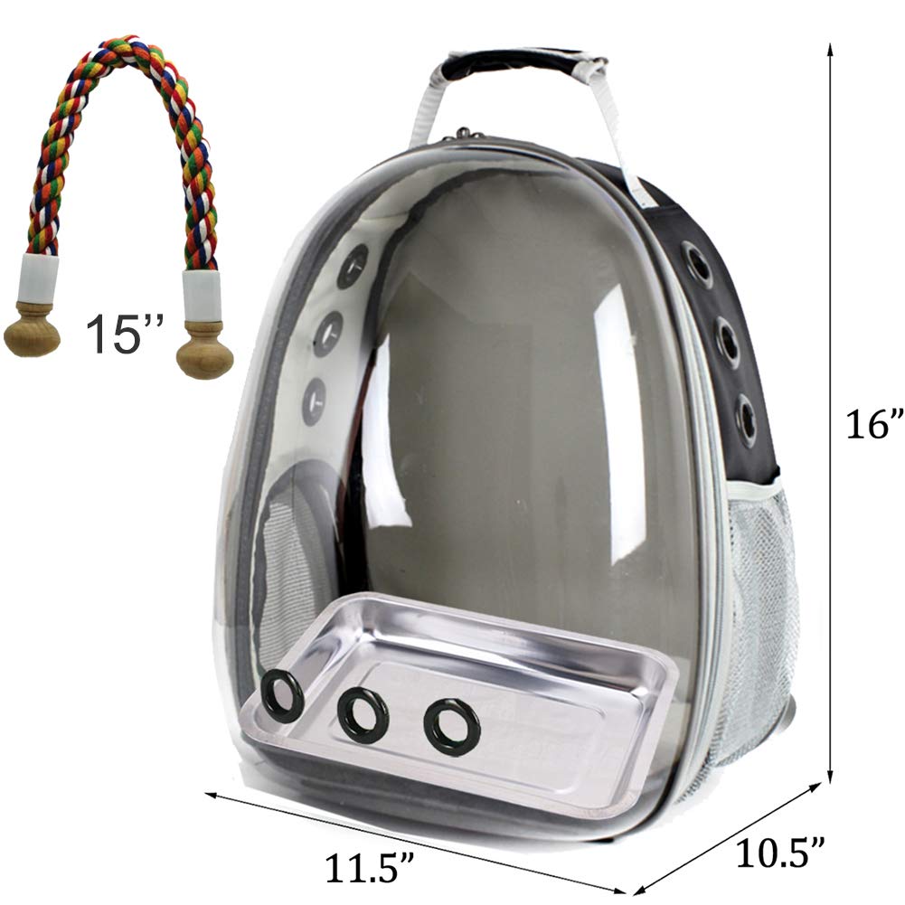 Clear Bird Travel Carrier Backpack, Space Capsule Astronaut Transparent Bubble Window Bird Carry Cage Backpack with Stainless Steel Tray and Standing Perch