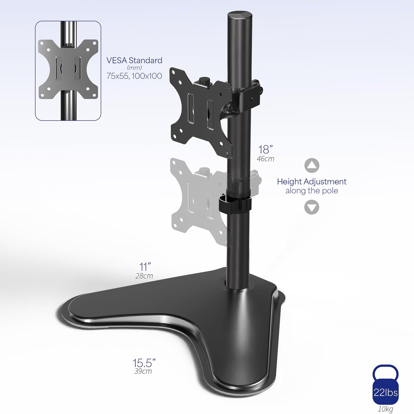 VIVO Single Monitor Desk Stand, Holds Screens up to 32 inch Regular and 38 inch Ultrawide, Freestanding VESA Steel Mount Base, Adjustable Height, Tilt, Swivel, Rotation, Black, STAND-V001H