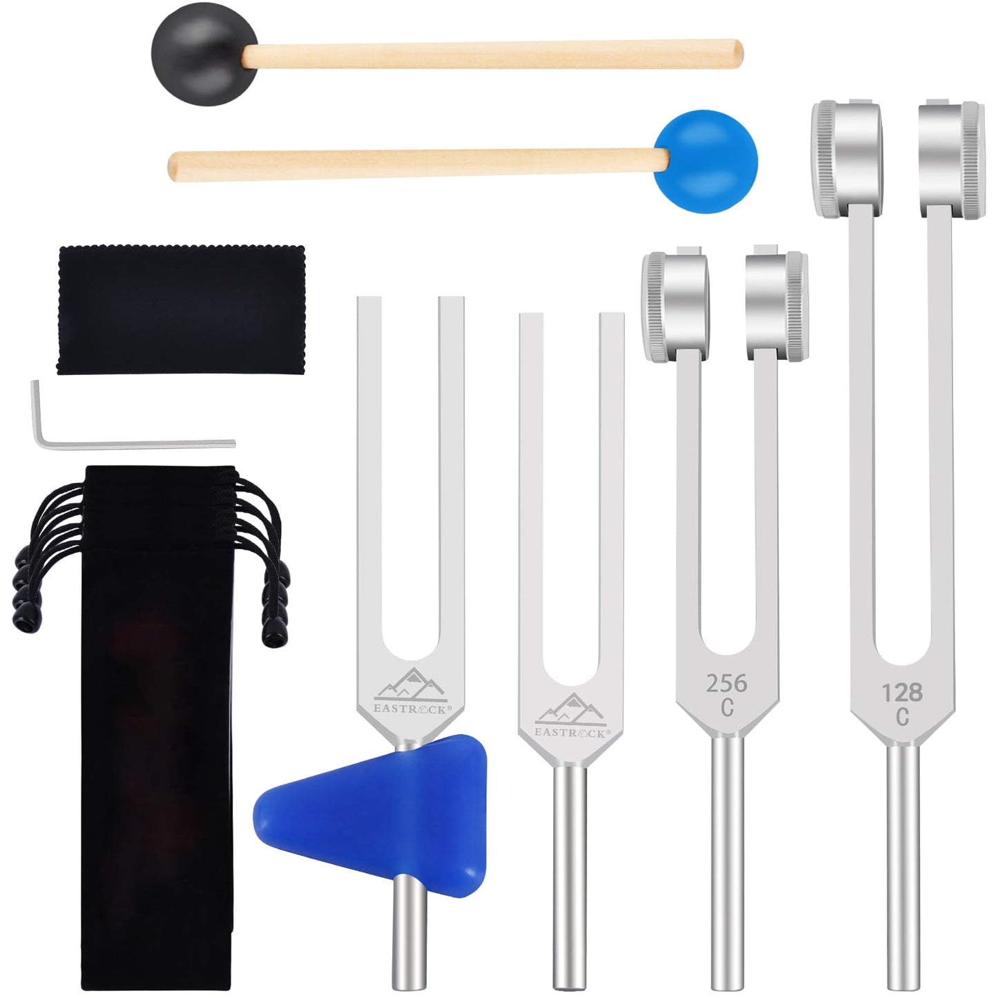 EASTROCK Tuning Fork Set for Music Therapy Yoga - 4pcs Tuned Forks (MI 528 hz, 128 hz, 256 hz, 512 hz) for Sound Healing Meditation Energy Work