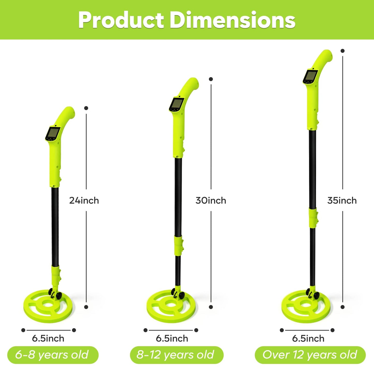 Metal Detector for Kids, iTayga Adjustable Kids Metal Detector(24"-35"), High Accuracy Coil Professional Waterproof Foldable Metal Detector, Very Lightweight(Only 0.88 Pouds) for Junior & Youth,Green