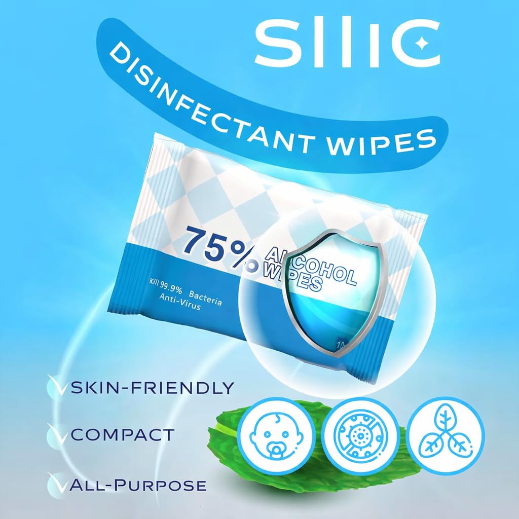 Sllic® - Disinfectant Wet Wipes - All-Purpose - 75% Alcohol Wipes - Clean & Sanitize Surfaces & Skin - Safe for Skin - Quick-Drying & Non-Sticky Formula - Unscented - 300 Wipes (30 Packs of 10 Each)