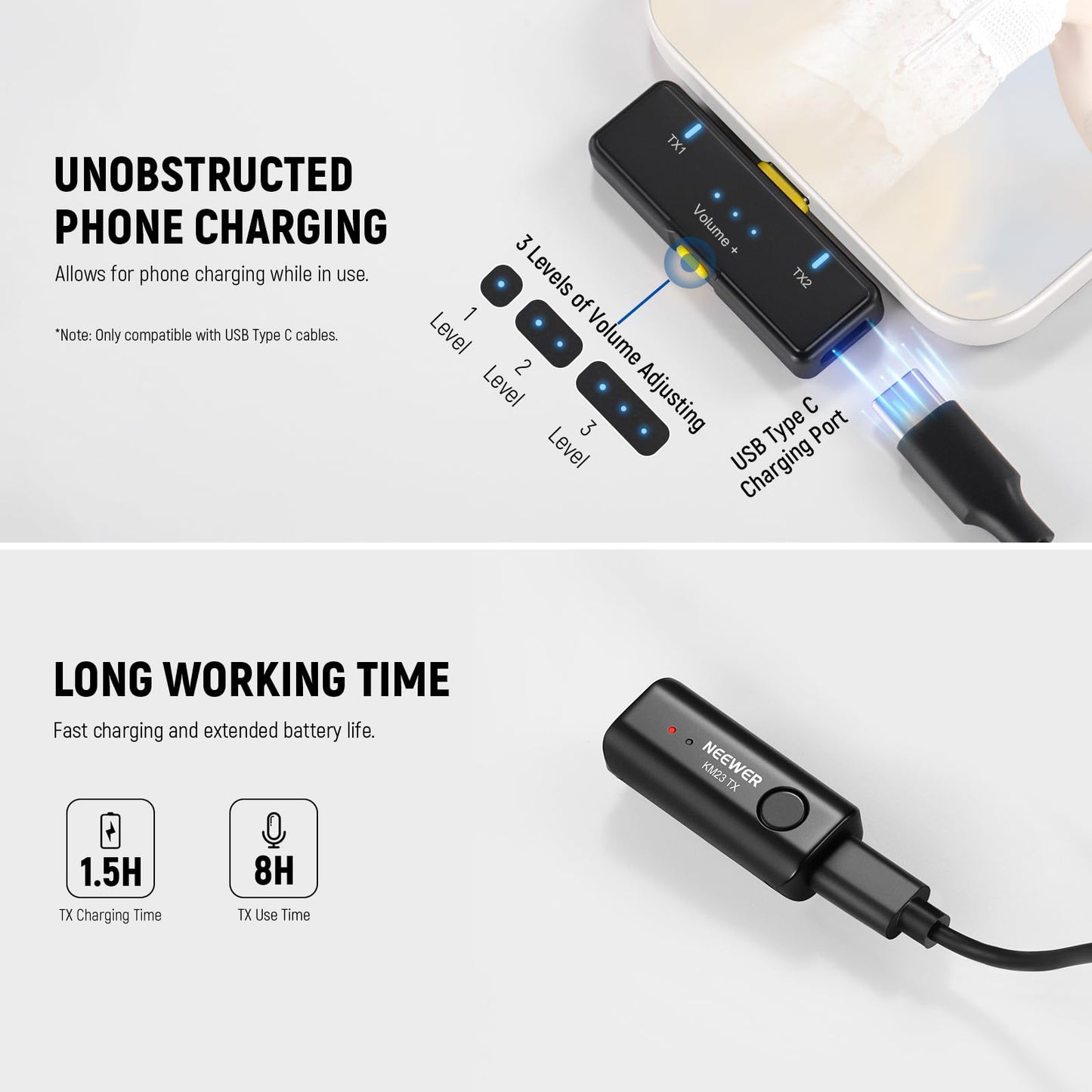 NEEWER Wireless Lavalier Microphone for iPhone Android Tablet PC Laptop 131ft/40m Range Noise Cancellation Omnidirectional Mic for Vlogging Live Streaming (1x RX + 1x TX), KM23