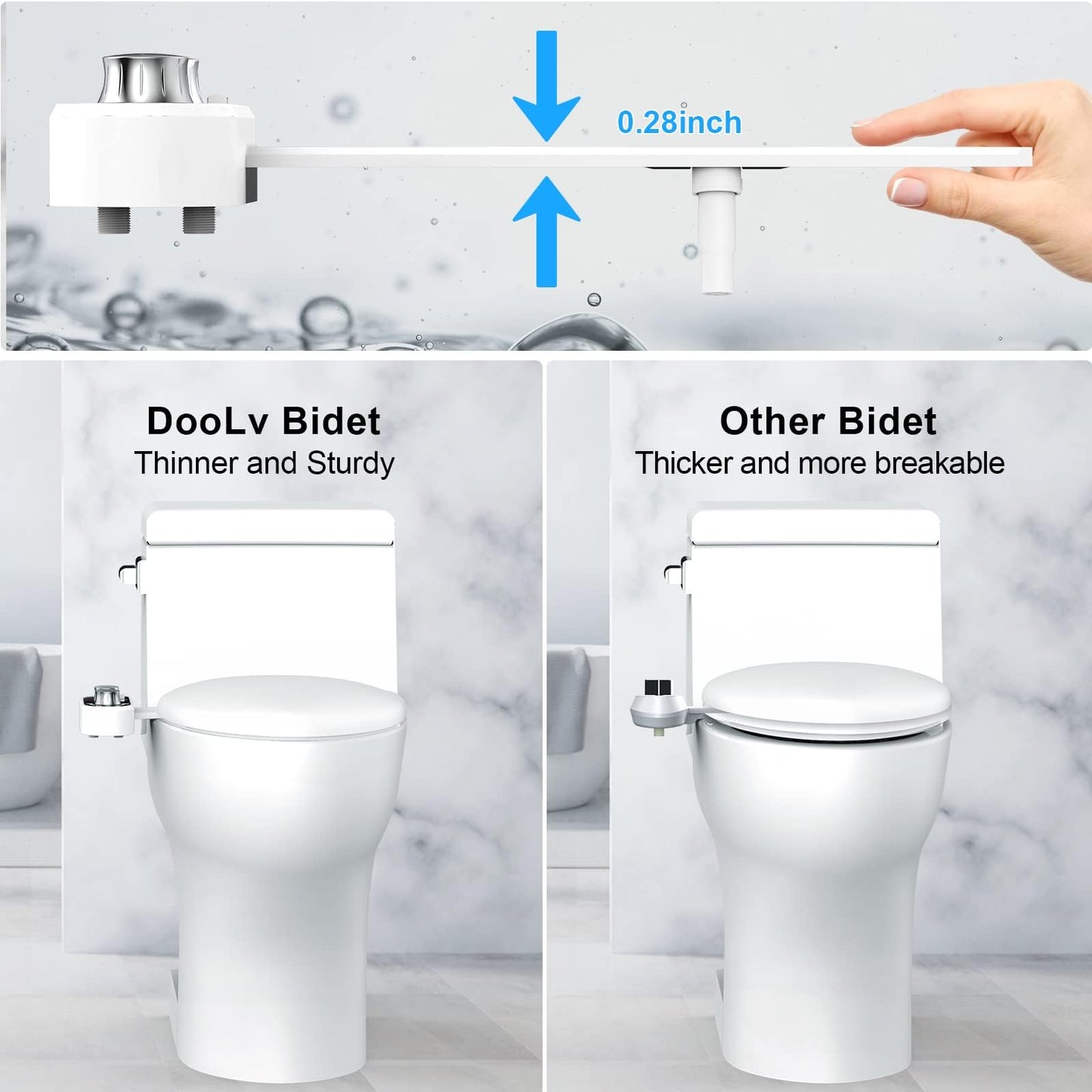 Doolv Upgraded Hot Cold Bidet Attachment - Front & Rear Wash, Adjustable Water Pressure, with Self-Clean, Retractable Single Nozzle, Non-Electric Warm Water Bidet Toilet Seat Attachment