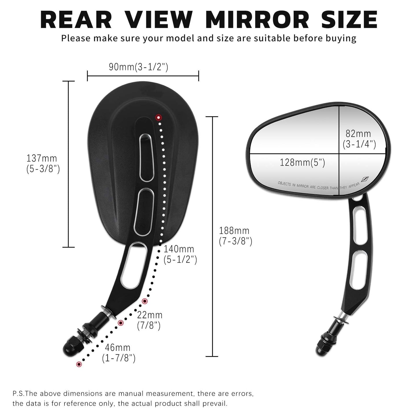 8mm Black Motorcycle Rearview Side Mirror Hollow styling for Harley Bobber Cruiser Custom MT