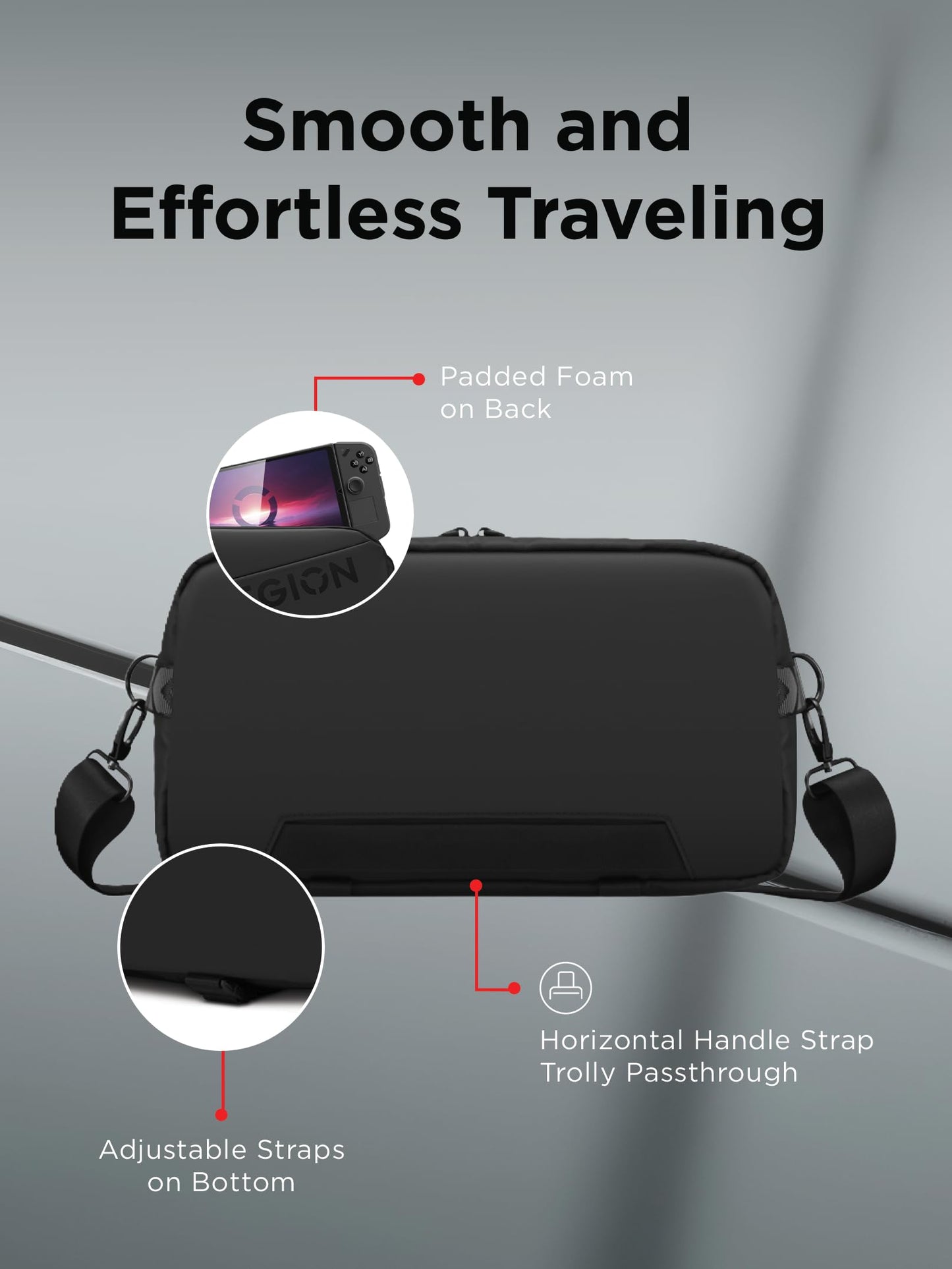 Lenovo Legion Sling Bag, Carrying Case for Legion Go Gaming Console, Waterproof, Black