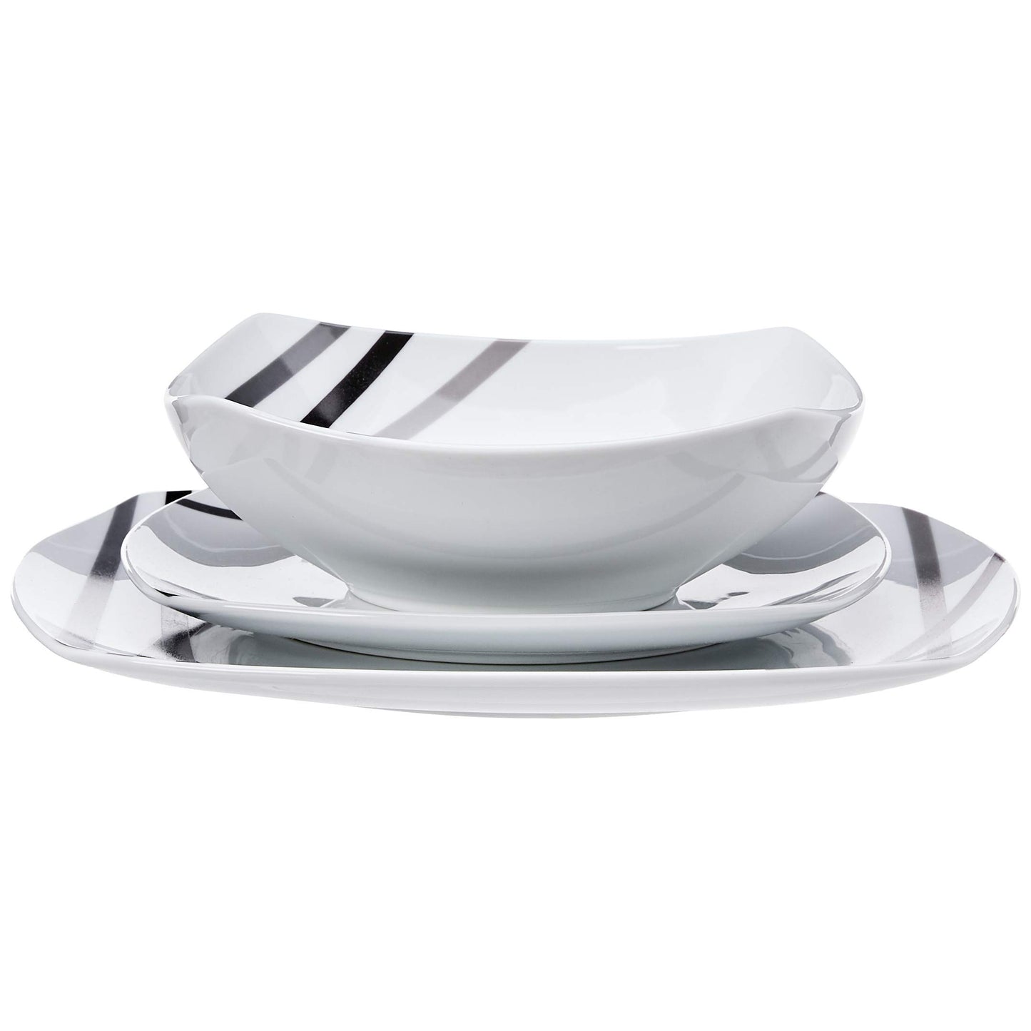 Amazon Basics 18-Piece Square Dinnerware Set, Dishes, Bowls, Service for 6, Modern Beams