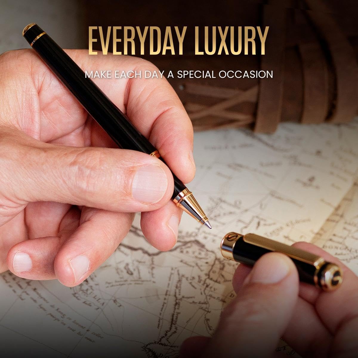 Scriveiner Black Lacquer Rollerball Pen - Stunning Luxury Pen, Real Gold Plating, Schmidt Ink Refill, Best Roller Ball Pen Gift Set for Men & Women, Professional, Executive Office, Nice Pens