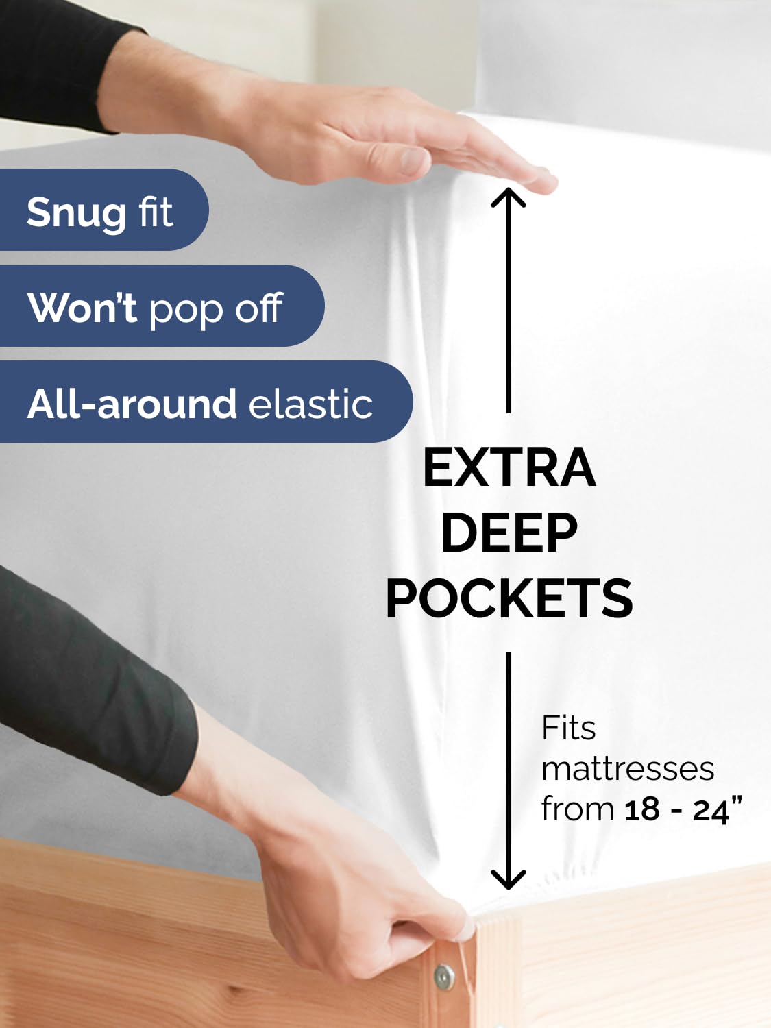 Extra Deep King Fitted Sheet - Hotel Luxury Single Fitted Sheet Only - King Sheet Easily Fits 18 inch to 24 inch Mattress - Soft, Wrinkle Free, Breathable & Comfy Extra Deep Pockets White Fitted Sheet