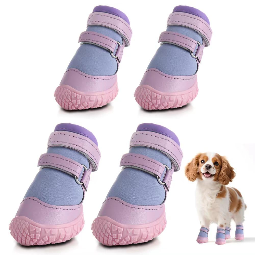 Dog Shoes for Small Dogs, Breathable Dog Boots Paw Protector for Hot Pavement Winter Snow, Dog Booties with Rugged Anti-Slip Sole for Hardwood Floors Outdoor Walking Light Purple Size 2