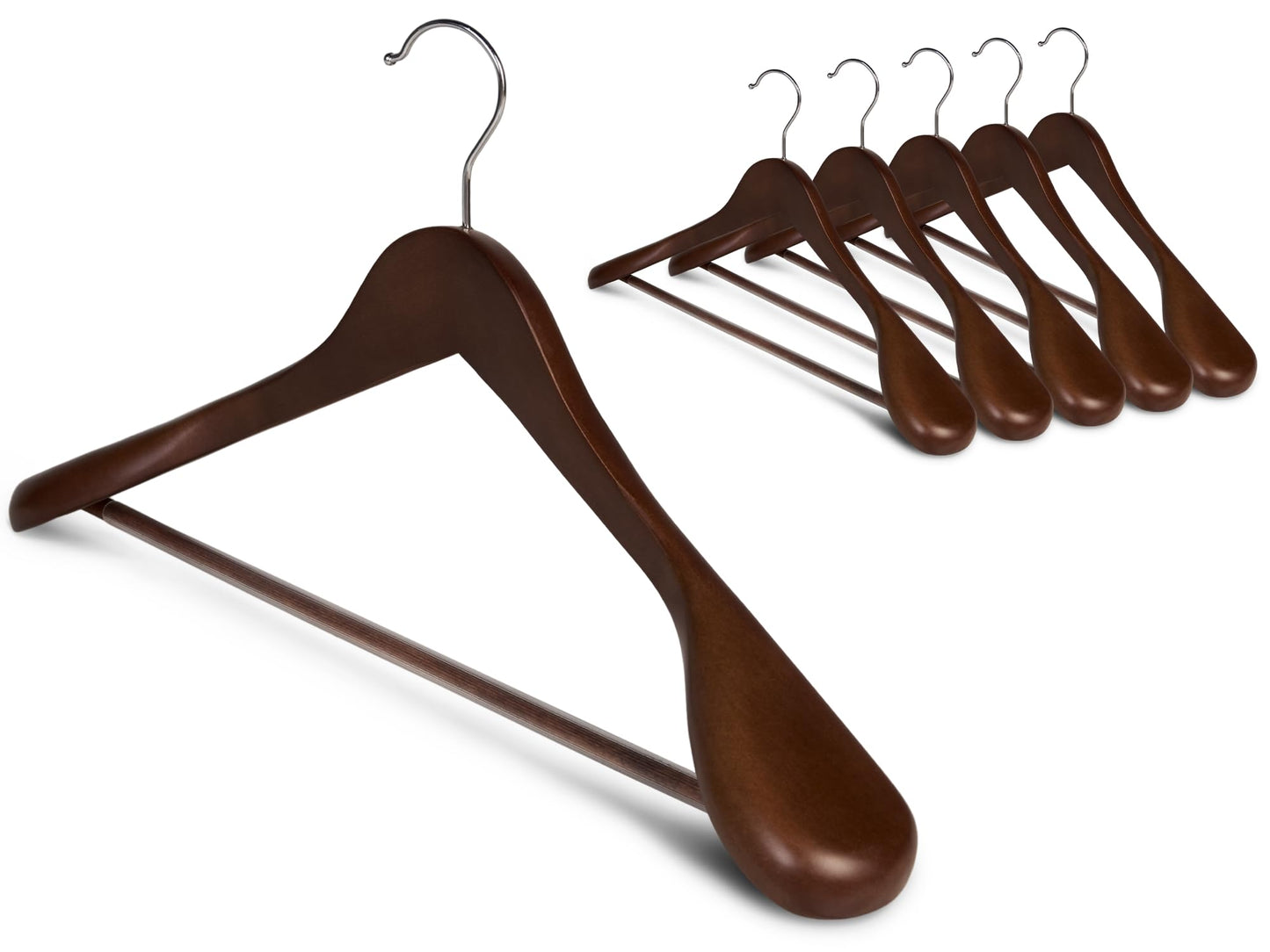 StorageWorks Wooden Hangers 6 Pack, Extra Wide Shoulder Wood Coat Hanger for Coats, Shirts, Jackets, Pants, Suits, Walnut Color