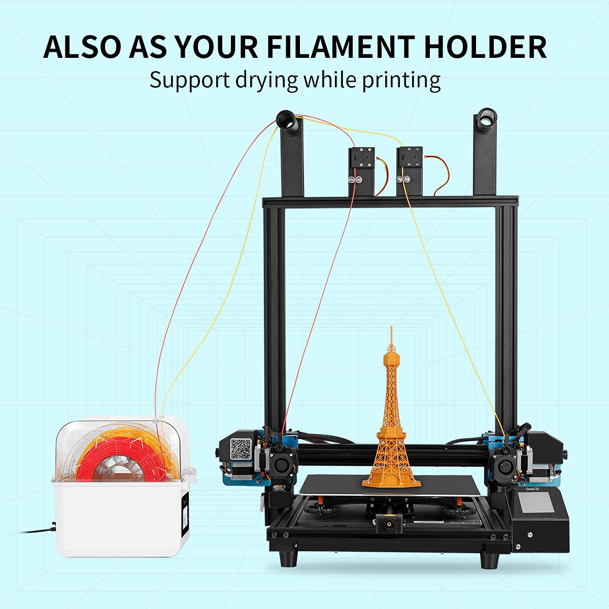 Sovol Filament Dryer 2025, SH01 Filament Dehydrator 3D Printer Spool Holder with Upgraded Fan, Dry Box for Keeping Filament Dry, Compatible with 1.75mm, 2.85mm PLA PETG TPU ABS