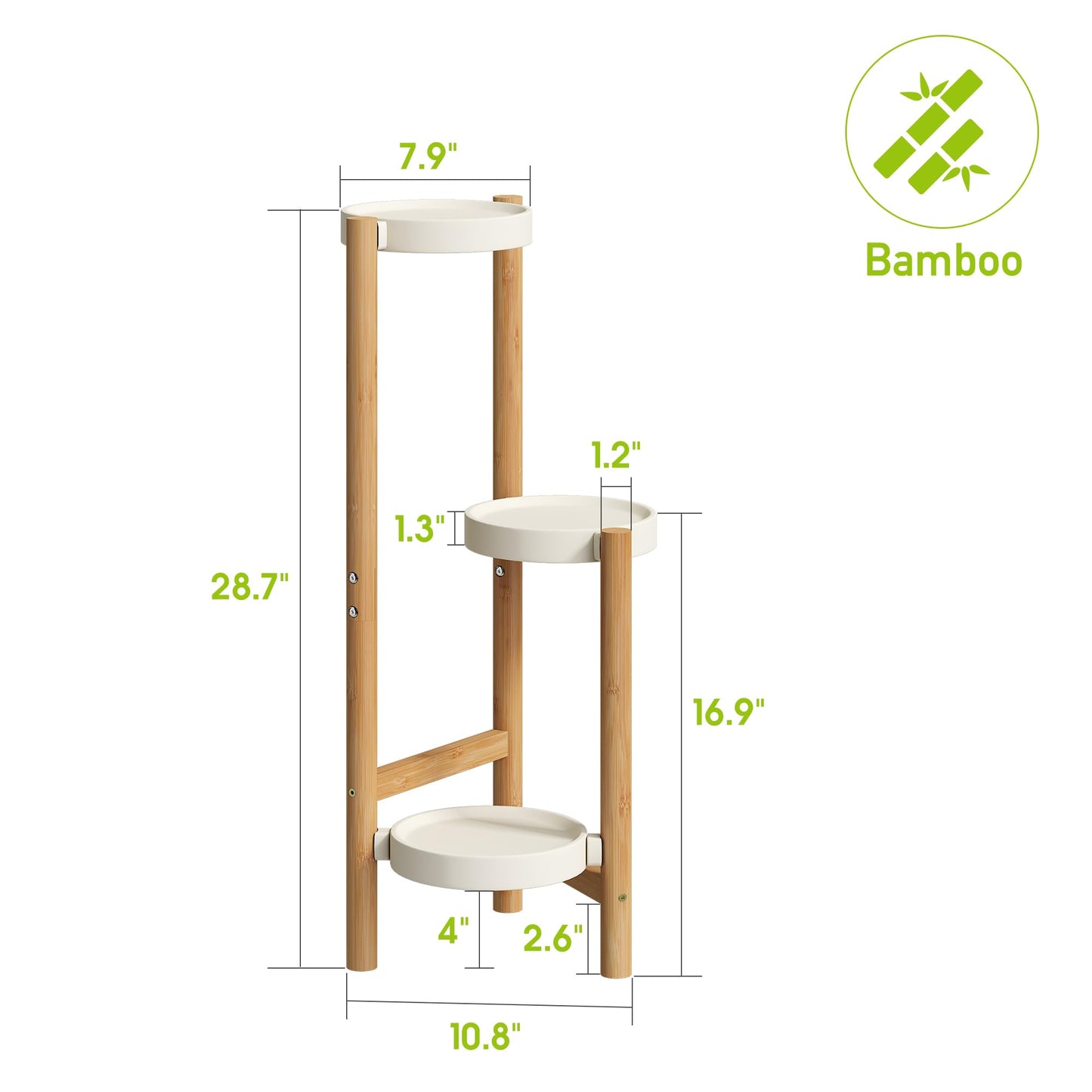 BMOSU Plant Stand Bamboo 3 Potted Holder Shelf Plant Rack For Indoor Outdoor Plants Corner Plant Shelf Flower Stands Plant Shelf Potted Plant Display Rack For Living Room Balcony Bedroom (White)