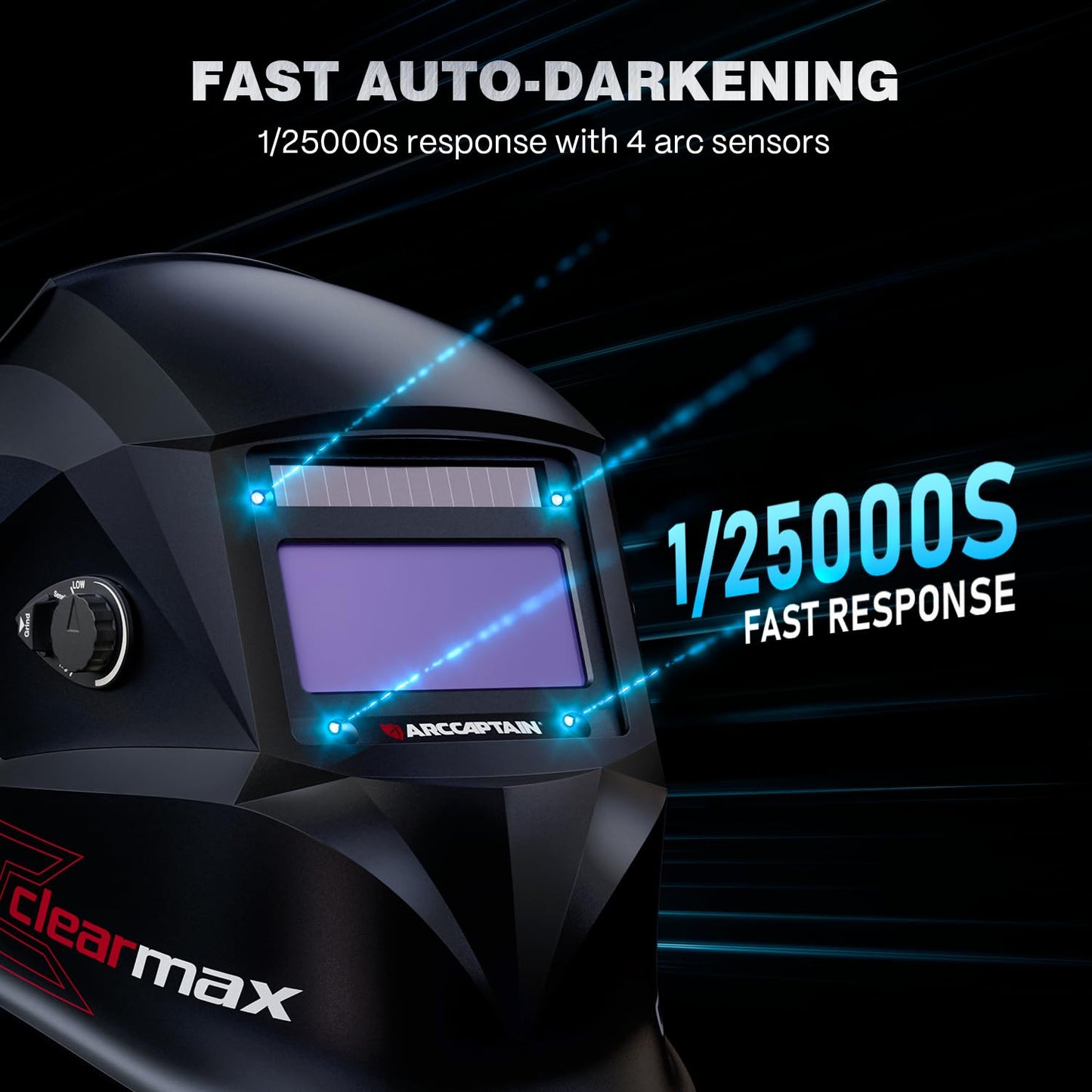 ARCCAPTAIN Welding Helmet Auto Darkening, True Color Solar Powered Welding Mask with 4 Arc Sensor, 1/1/1/1 Optical Clarity and Adjustable Shade 4/9-13 Welder Helmet