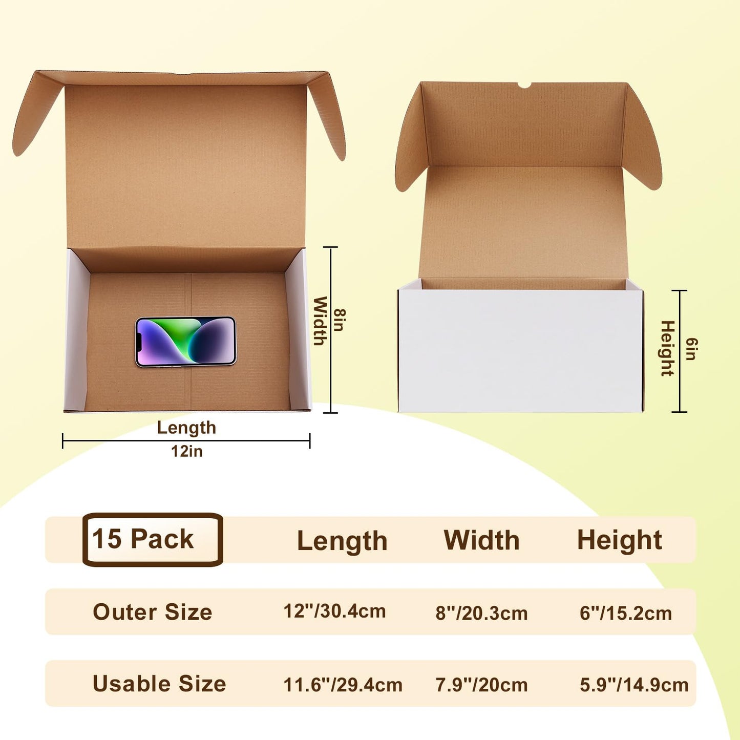 WIFTREY 12x8x6 inches White Shipping Boxes pack of 15, 12 x 8 x 6 Corrugated Cardboard Boxes for Packaging Small Business, Moving, Mailing