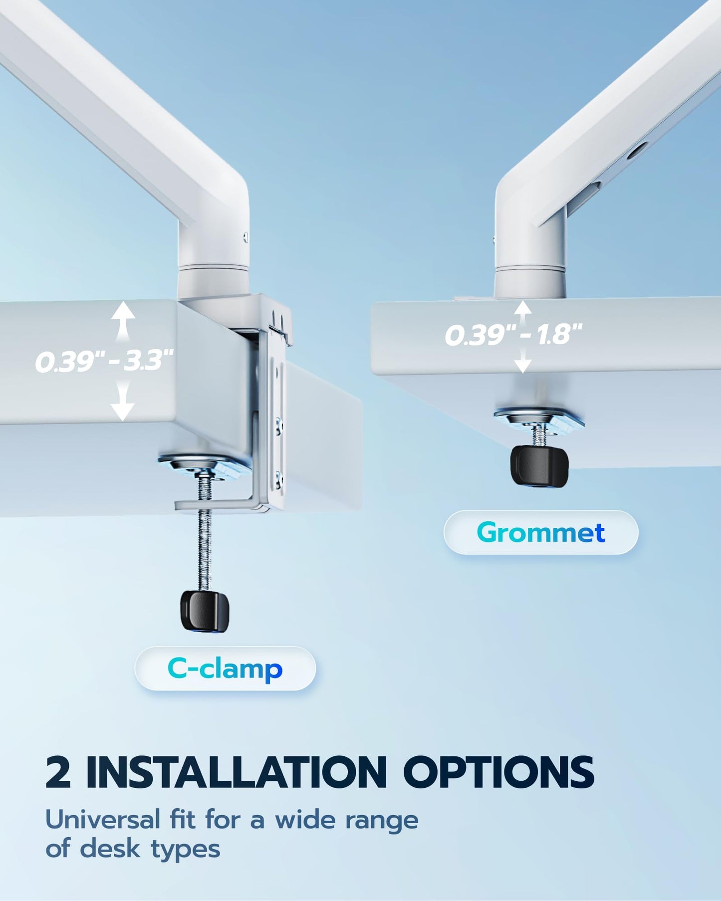 ARES WING Heavy Duty Single Monitor Arm - Fully Adjustable Monitor Mount for 17"-40" Ultrawide Screens up to 26.4 lbs with Clamp/Grommet Desk Mount, 75/100 Vesa Mount, White