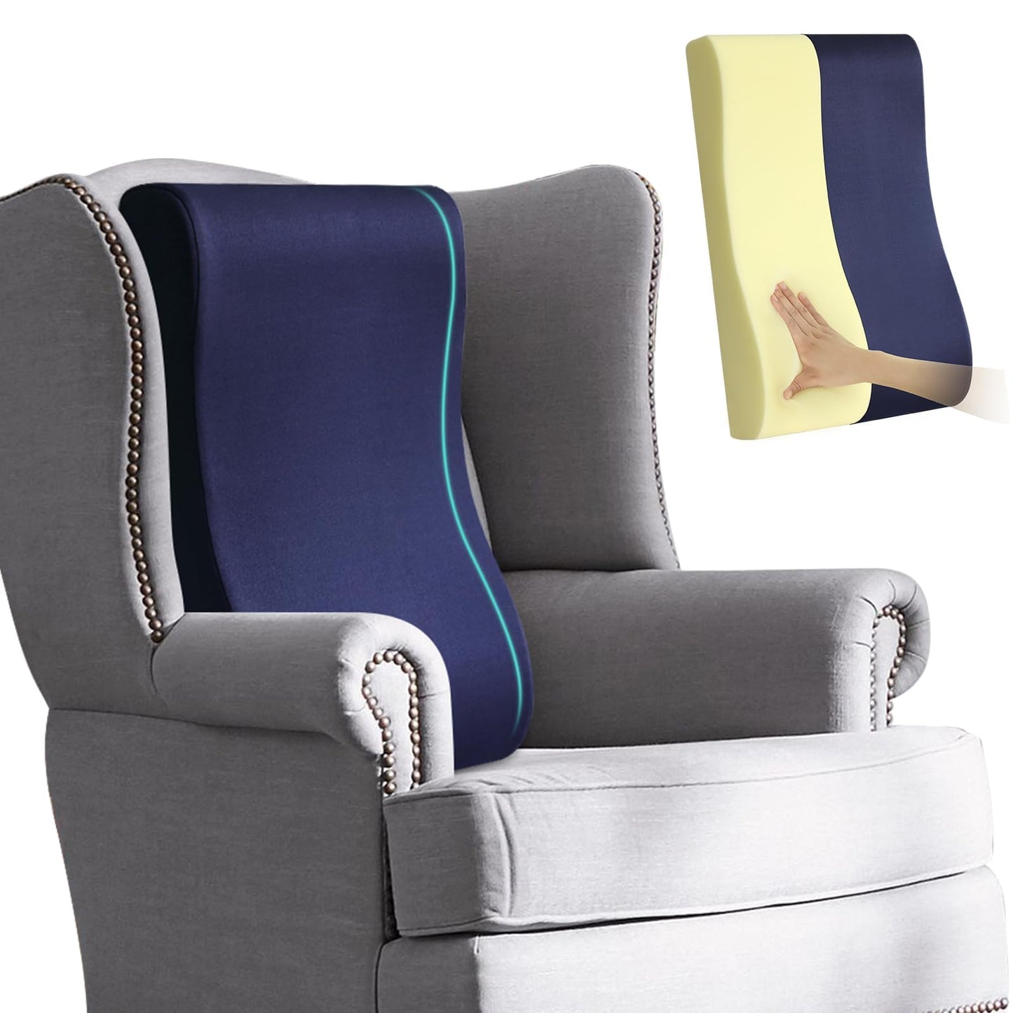 HAVARGO 2-in-1 Neck Pillow Lumbar Support Pillow for Recliner Couch - High-Density Foam Cushion Ergonomic Back Support for High-Back Rocking Chairs, Gaming Chair, Sofa to Relax The Back, Medium