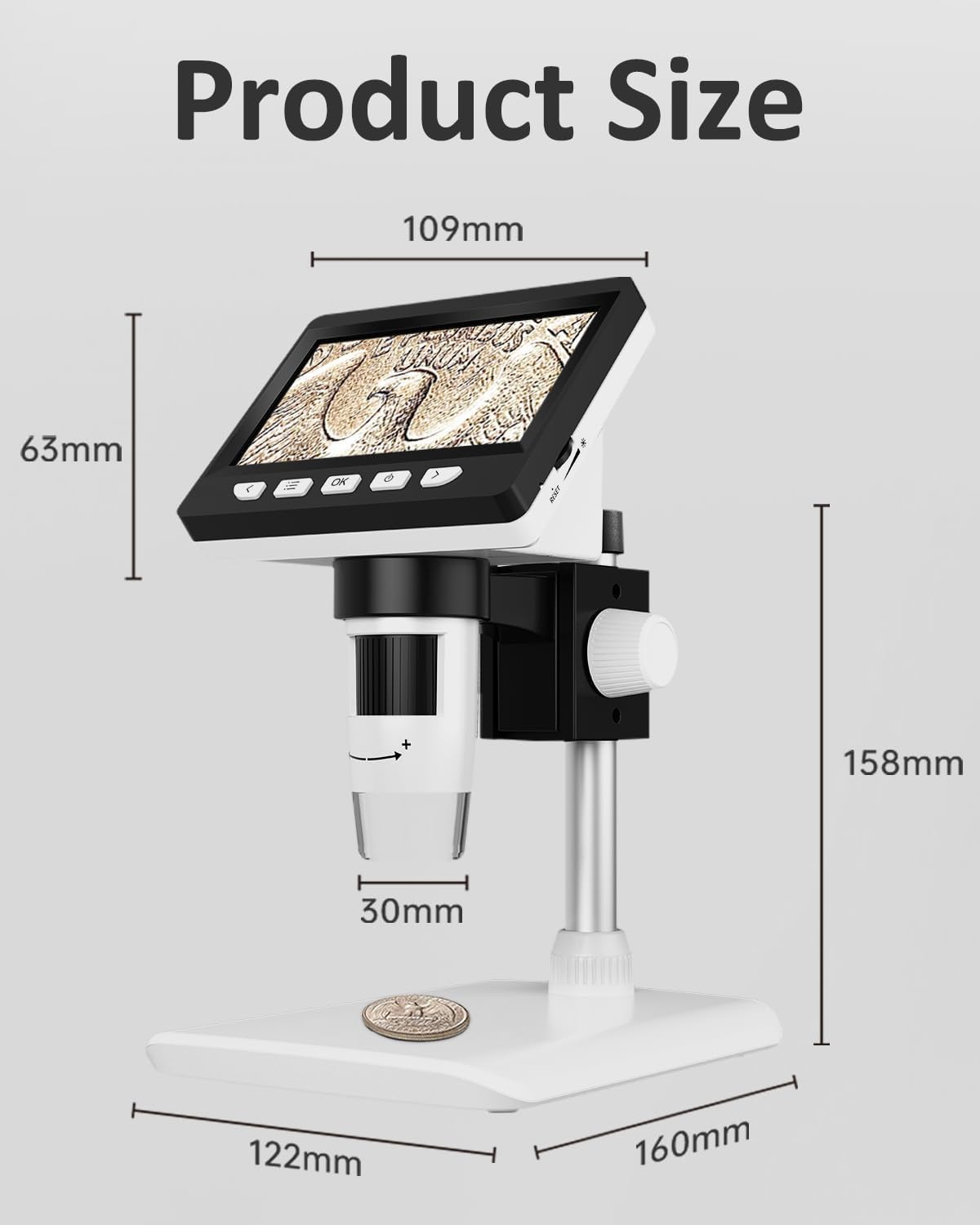 4.3 Inch LCD Digital Microscope, AOPICK Coin Microscope Camera with 50X-1000X Magnification, 1080P USB Microscope for Kids Adults - 8 Adjustable LED Lights, PC View, Compatible with MacOS & Windows