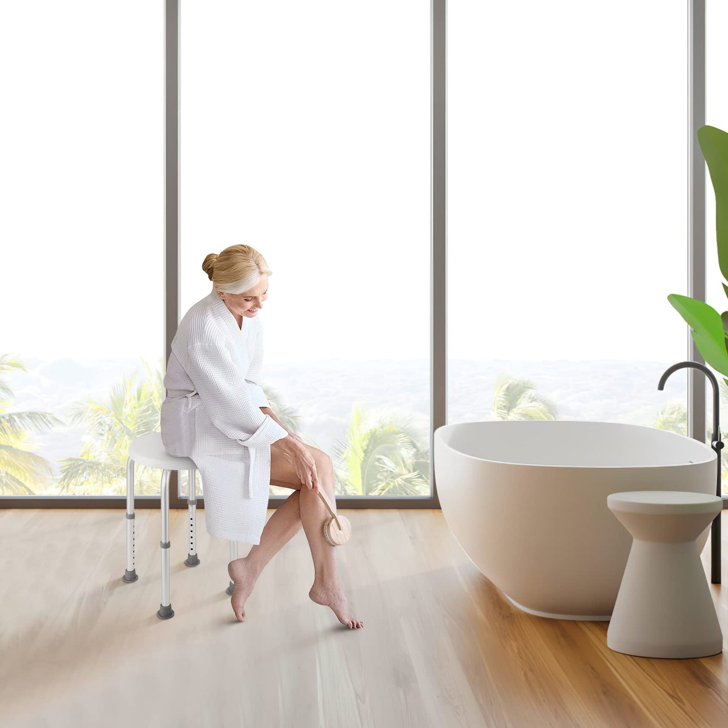 LIFERUN Adjustable Shower Stool，Bathtub Seat, Shower Chair, Non-Slip and Waterproof, Lightweight Aluminum, Bathroom, Seniors, Handicapped, Pregnant Women, Adults and Children,White