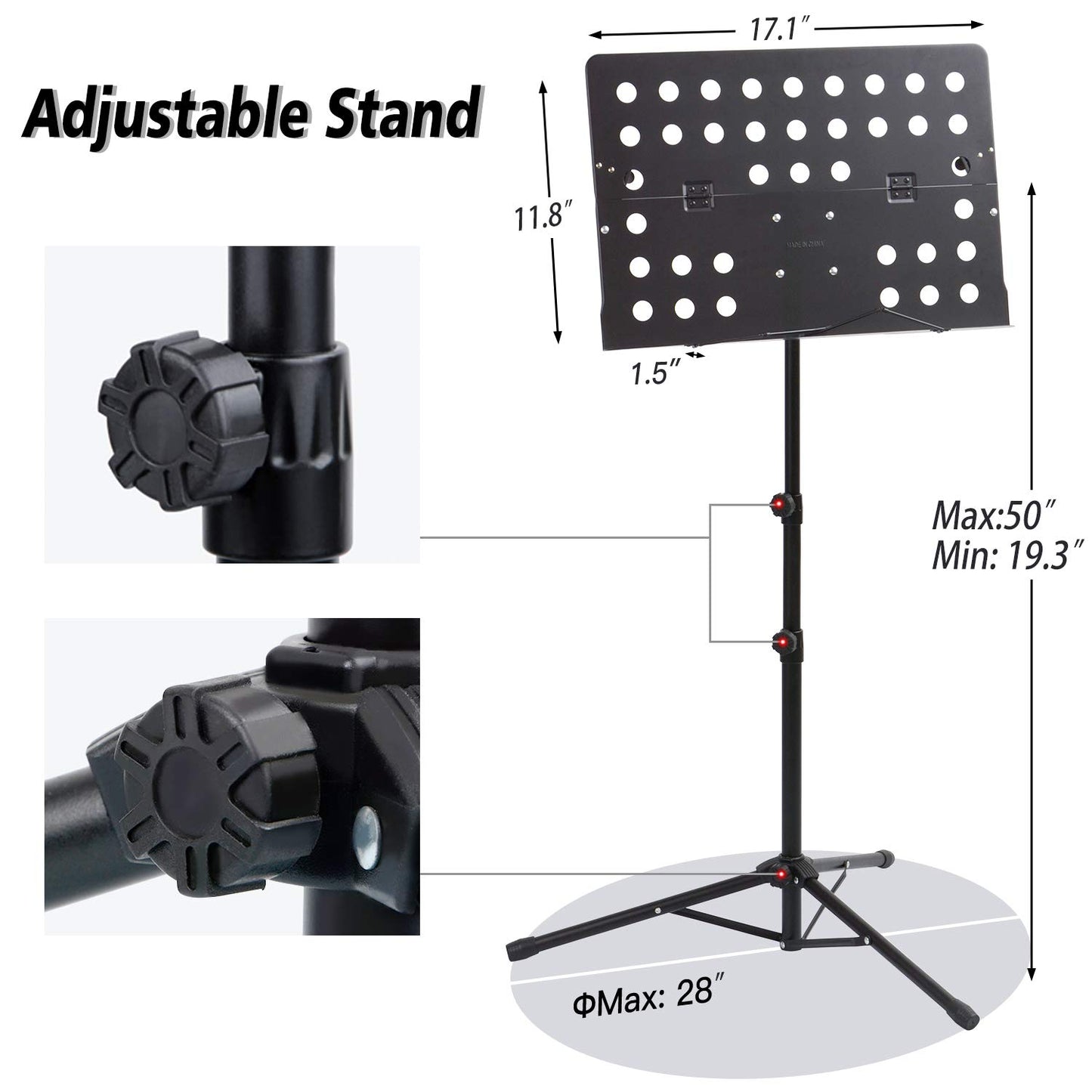 Klvied Folding Sheet Music Stand with Violin Hanger, Portable, Black