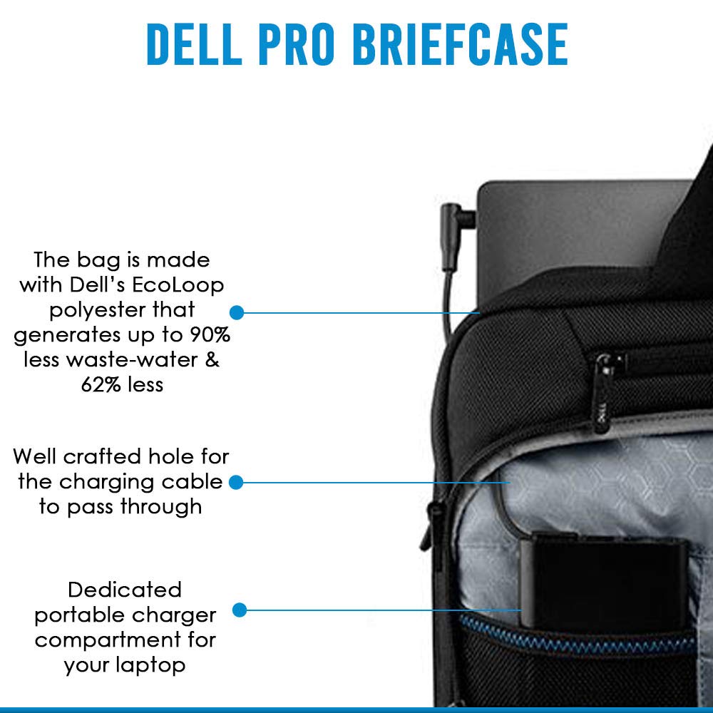 Dell Pro Briefcase 14 (PO1420C), Made with an Earth-Friendly Solution-Dyeing Process and Shock-Absorbing EVA Foam That Protects Your Laptop from Impact.